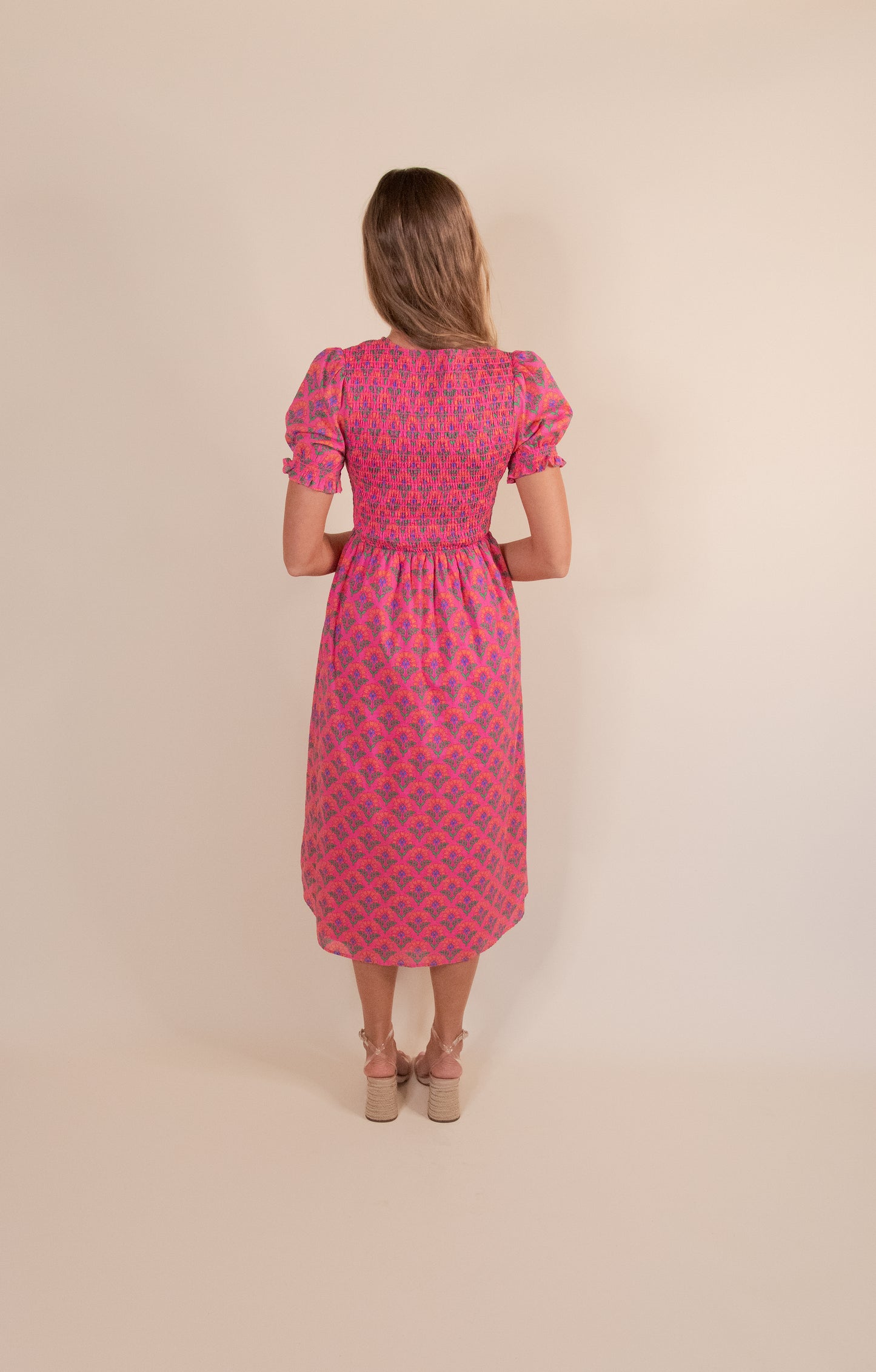 The Sienna Smocked Dress in Pink Floral