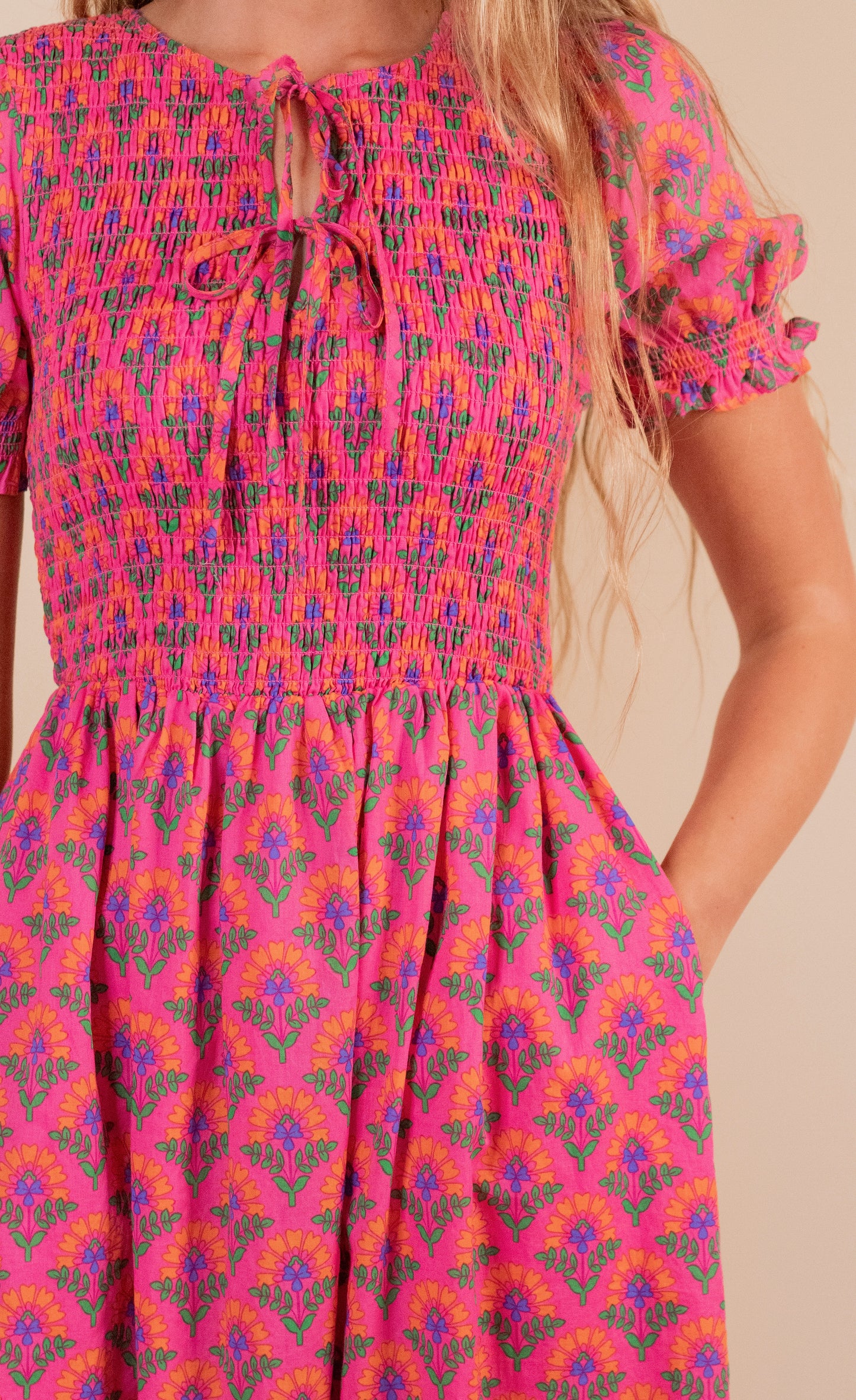 The Sienna Smocked Dress in Pink Floral