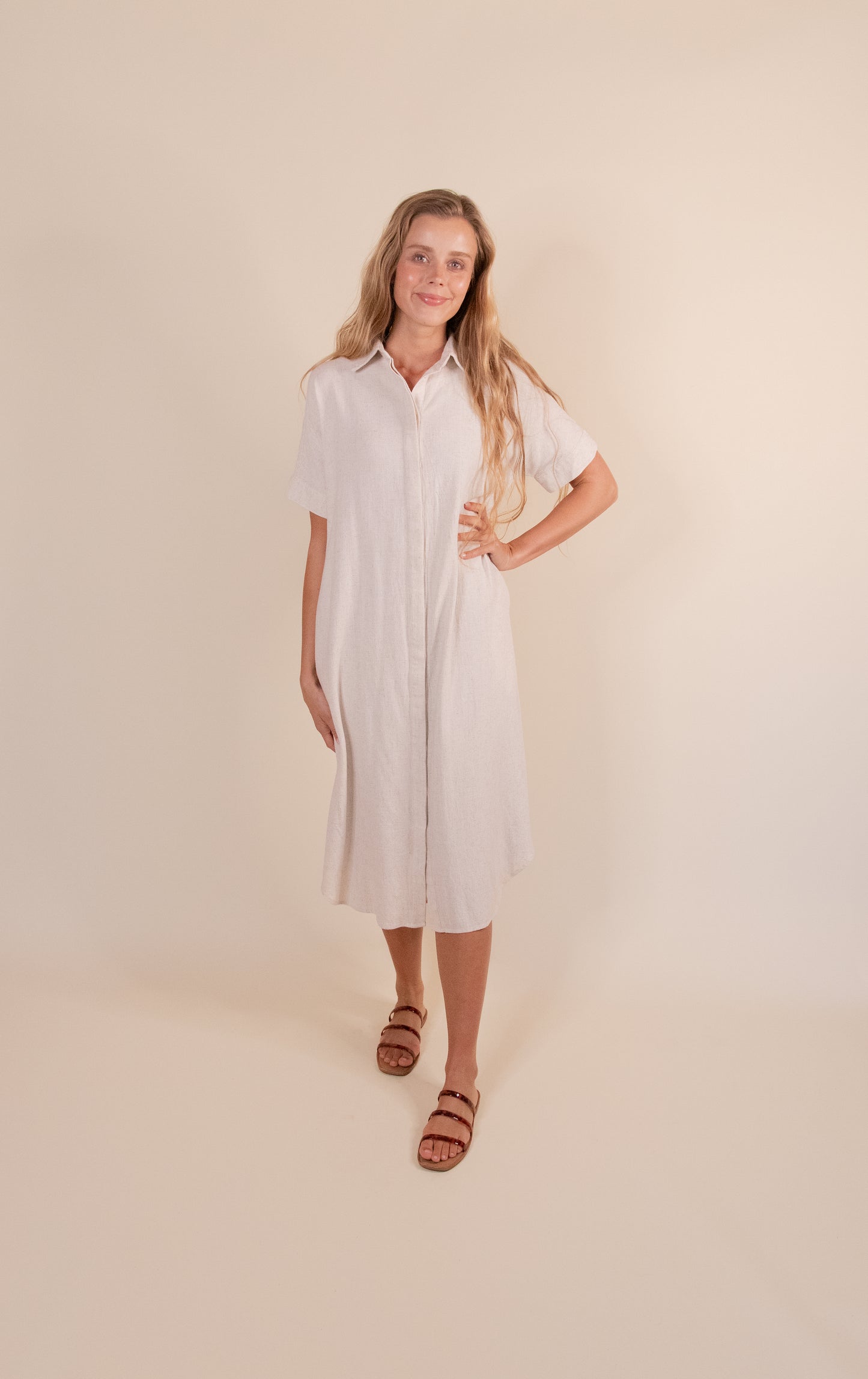 The Blake Linen Blend Dress in Oatmeal