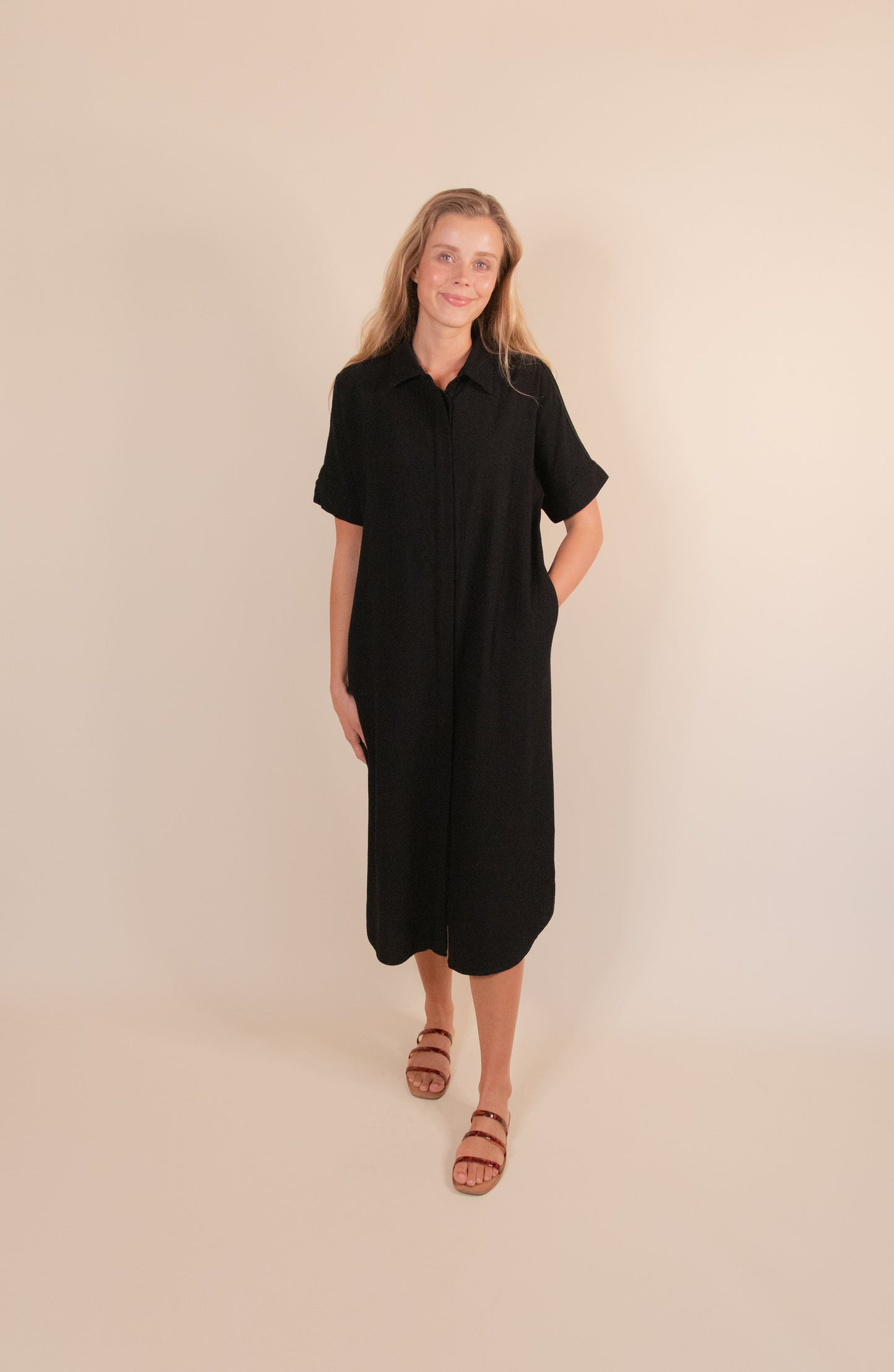The Blake Linen Blend Dress in Black