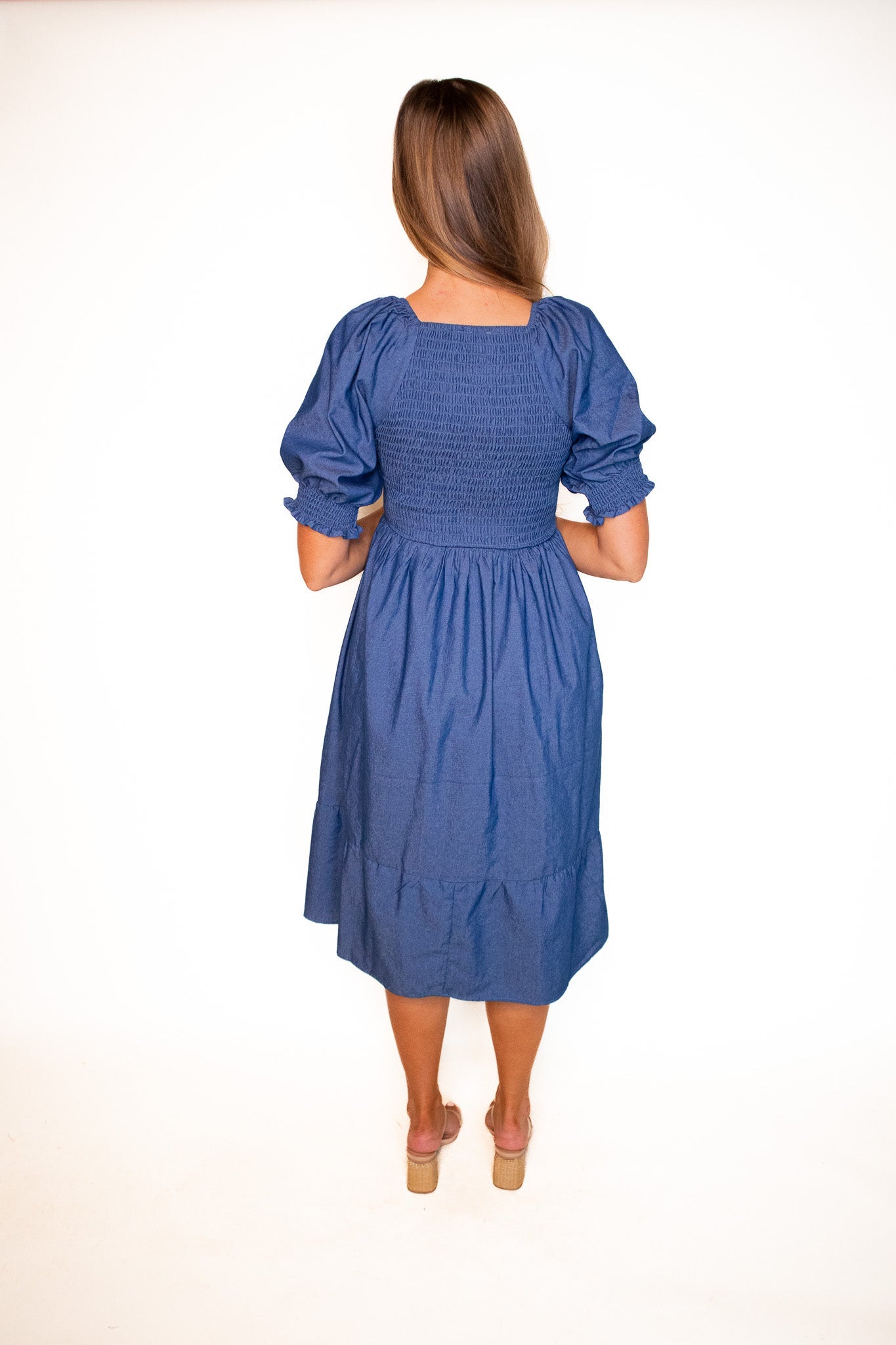 RESTOCKED - The Lauren Smocked Denim Dress