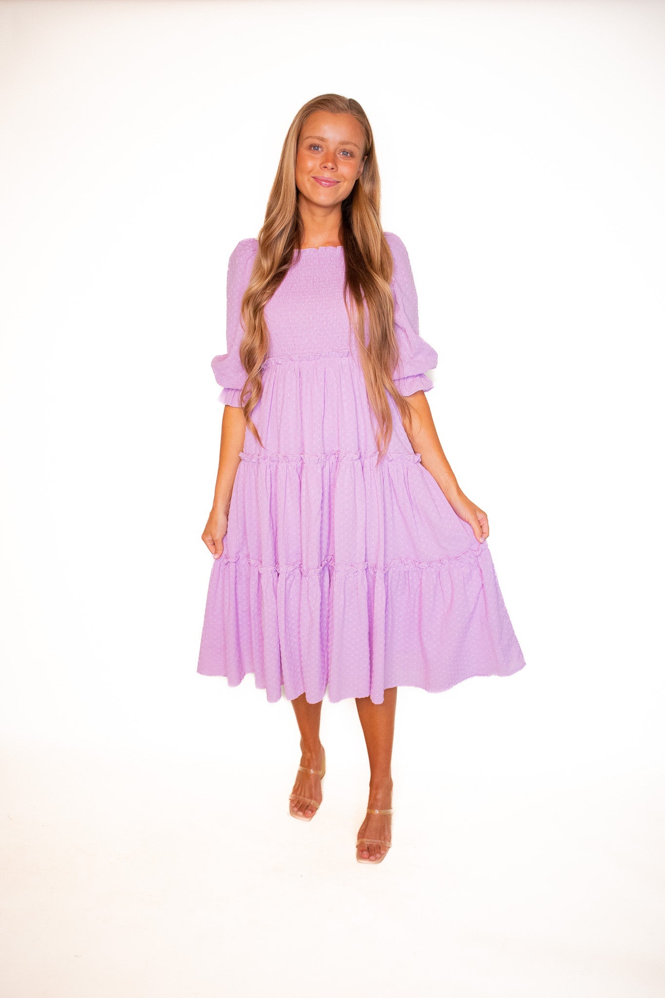 RESTOCKED - The Lexi Smocked Midi in Lavender