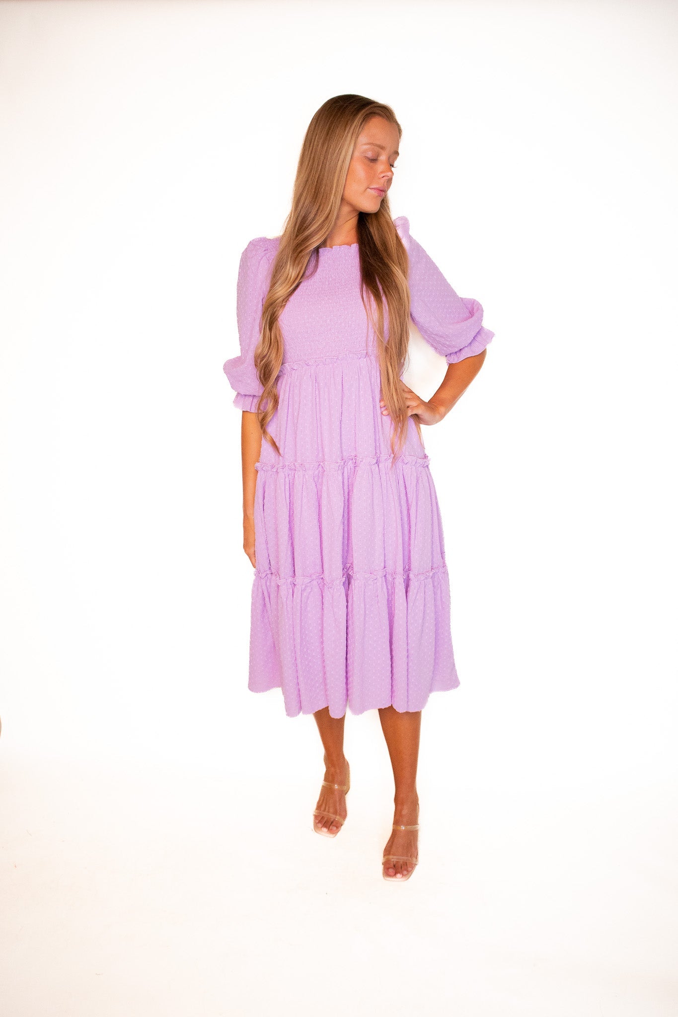 RESTOCKED - The Lexi Smocked Midi in Lavender