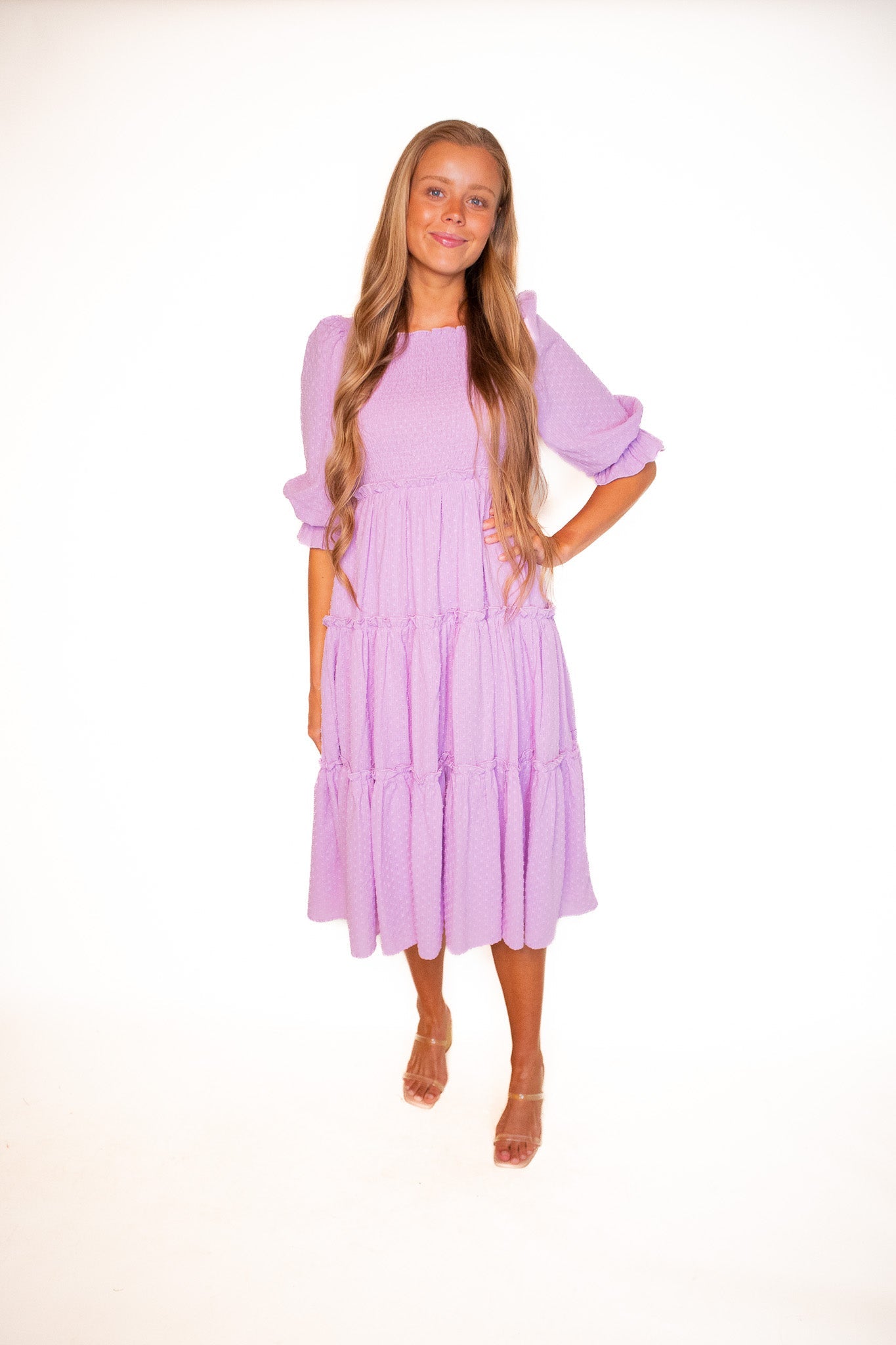 RESTOCKED - The Lexi Smocked Midi in Lavender