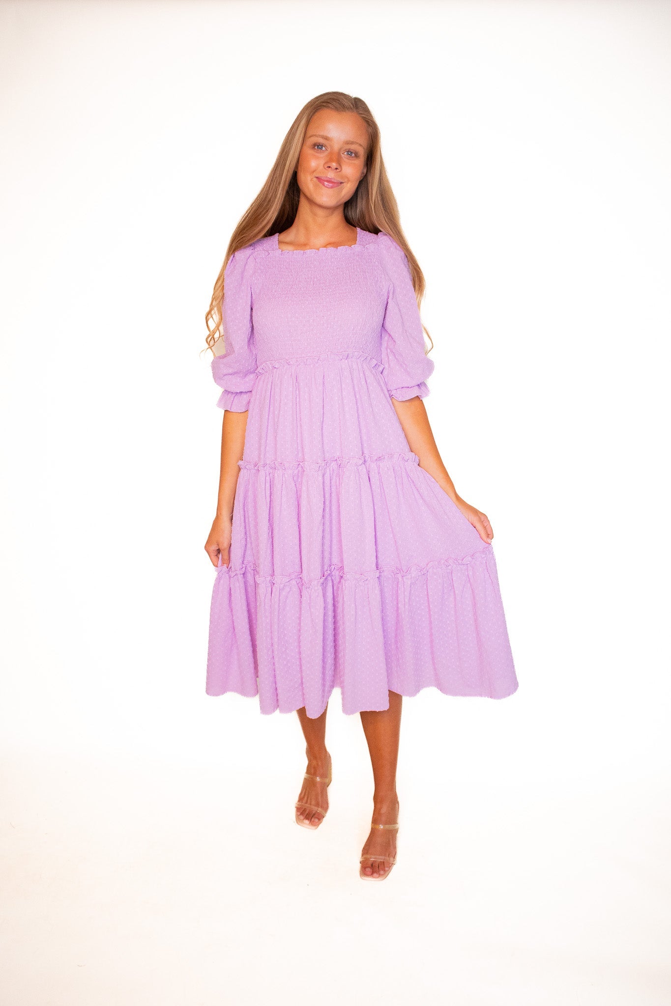 RESTOCKED - The Lexi Smocked Midi in Lavender