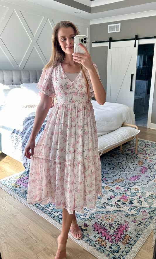 The Bella Floral Midi in Blush