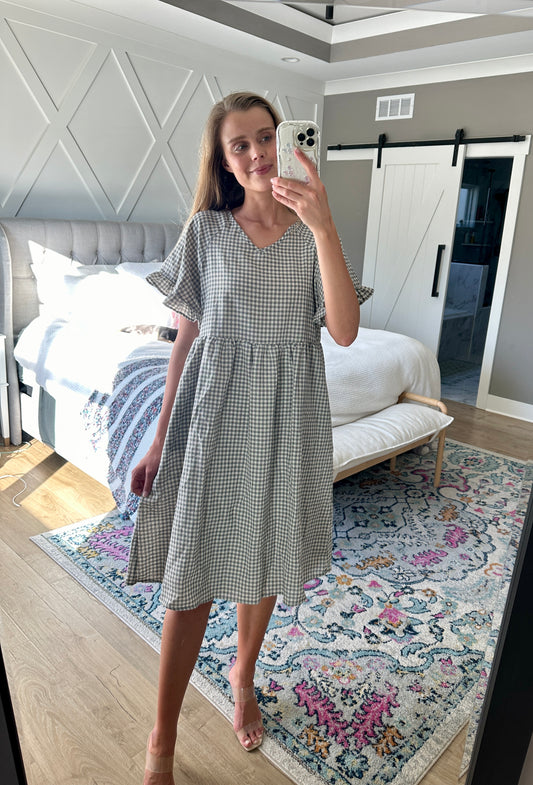 The Piper Gingham Picnic Dress in Grey