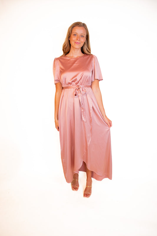 The Bridget Satin Dress in Rose