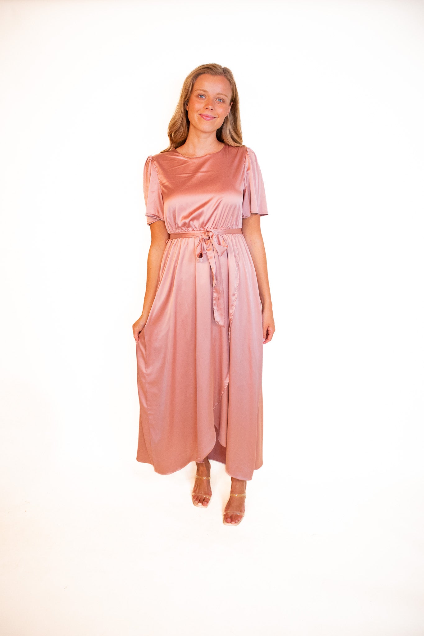 The Bridget Satin Dress in Rose