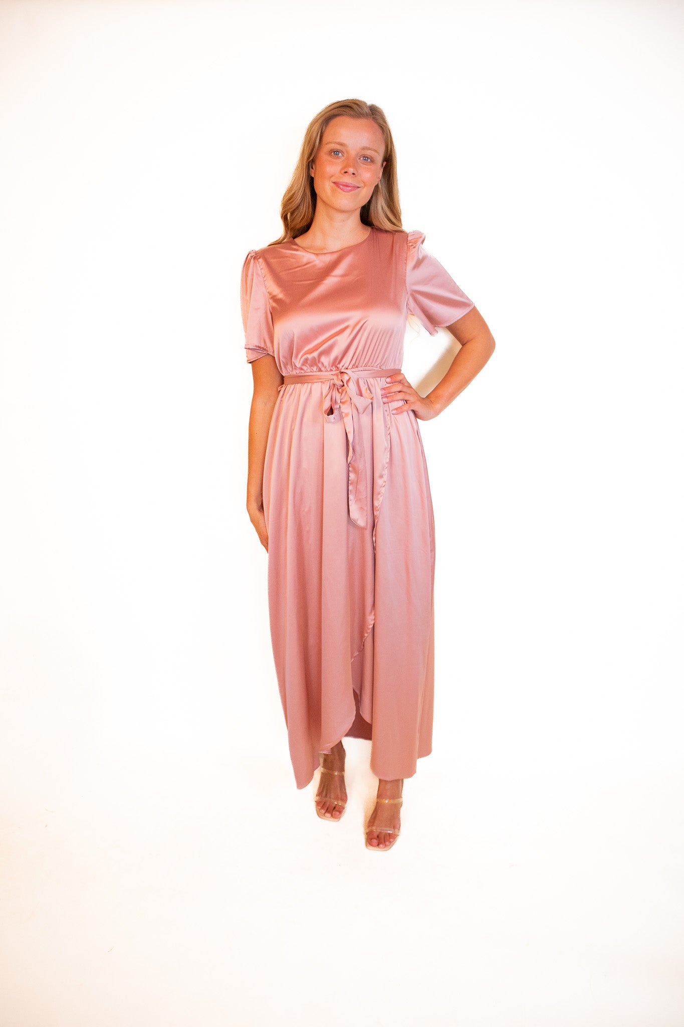 The Bridget Satin Dress in Rose