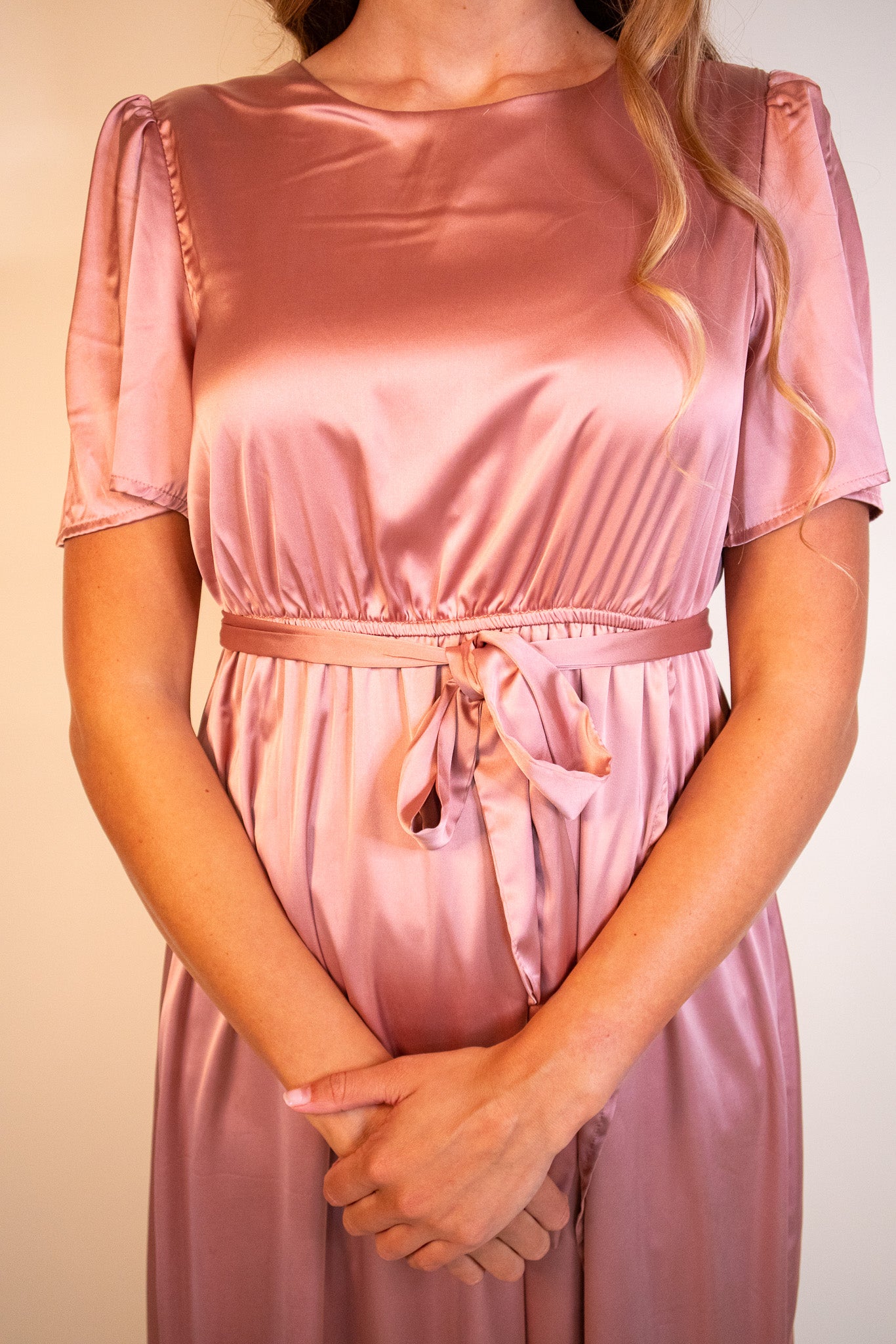 The Bridget Satin Dress in Rose