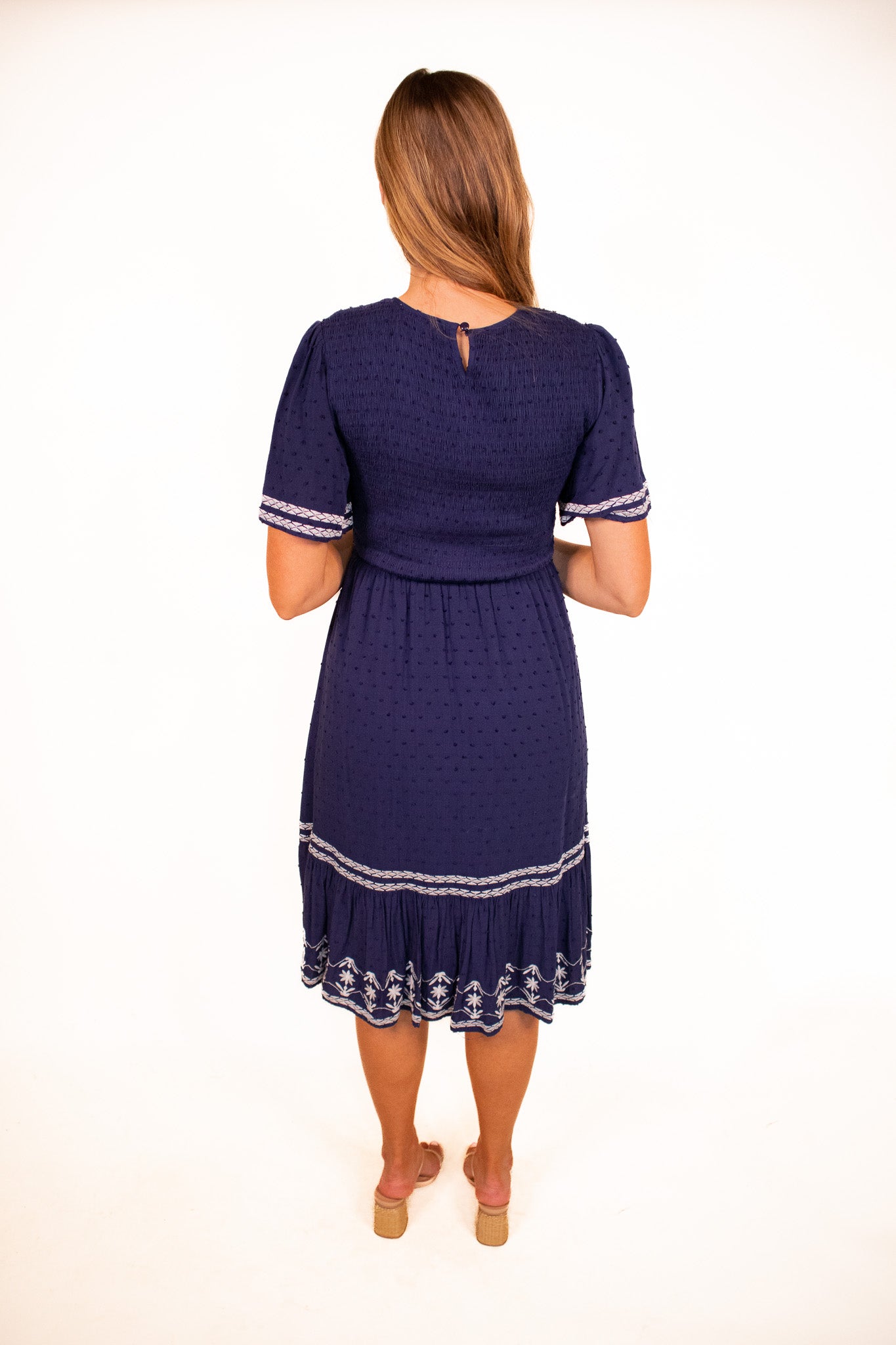 The Jessa Embroidered Midi in Deep Blue