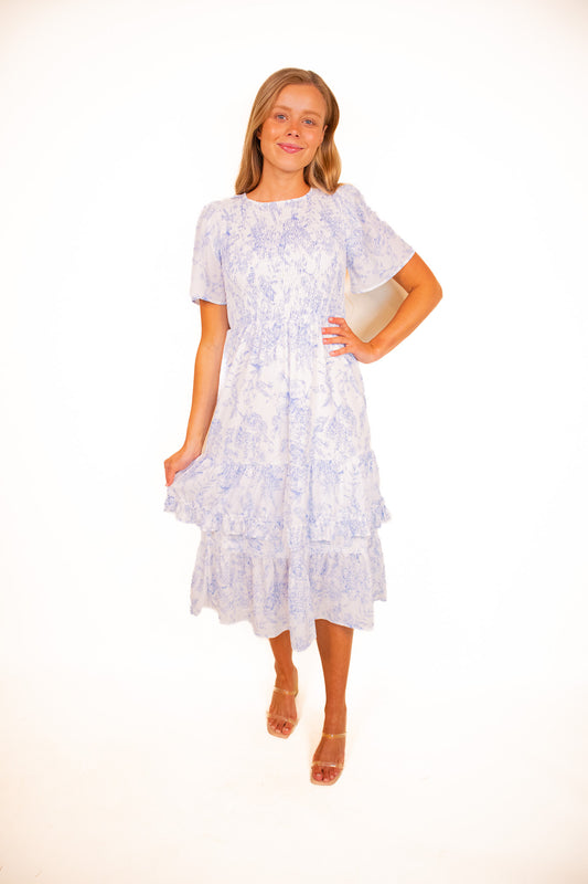 The Madeline Floral Midi Dress in Blue