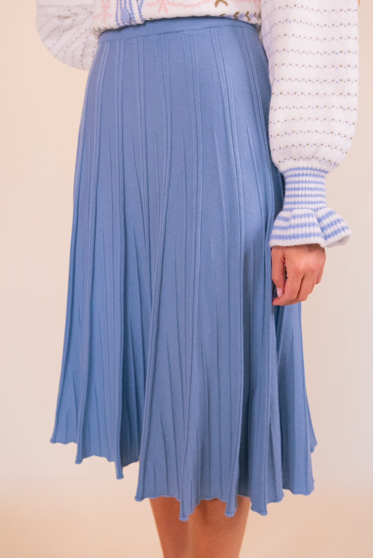 The Lulu Pleated Knit Skirt in Powder Blue