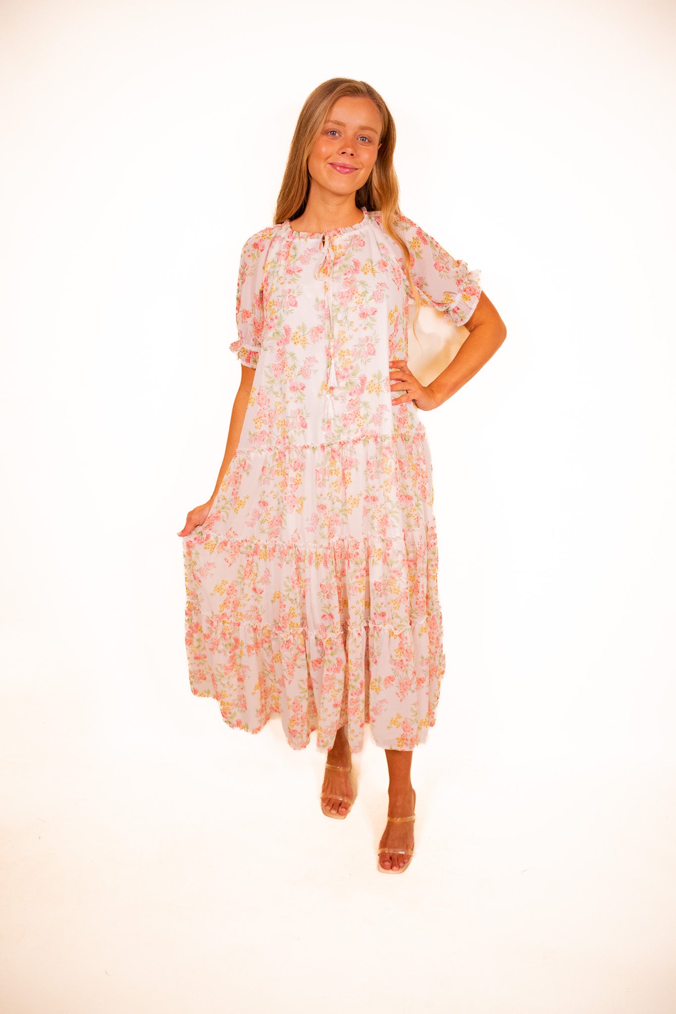 The Mia Boho Dress in Pink Floral