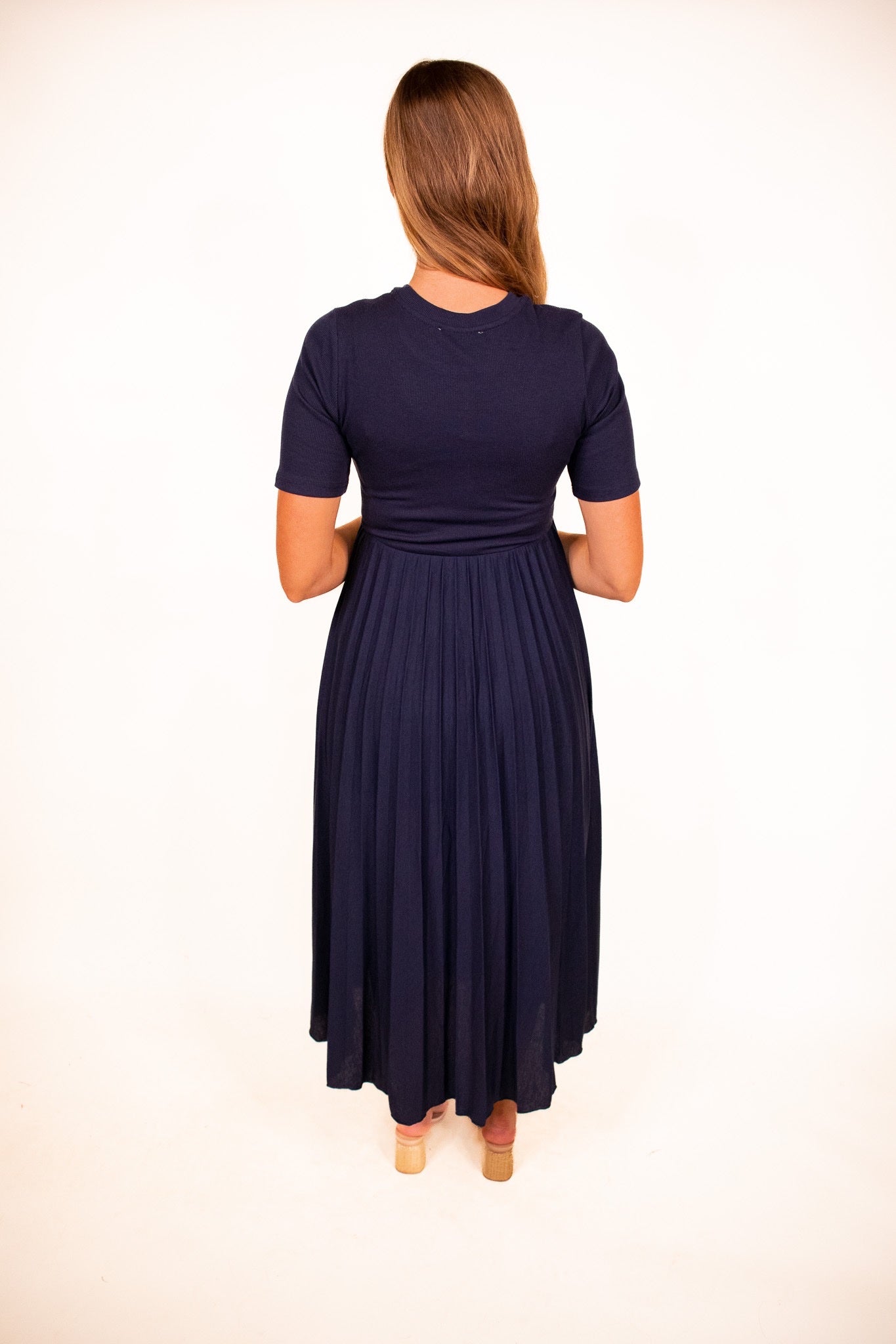 The Lucy Pleated Dress in Navy