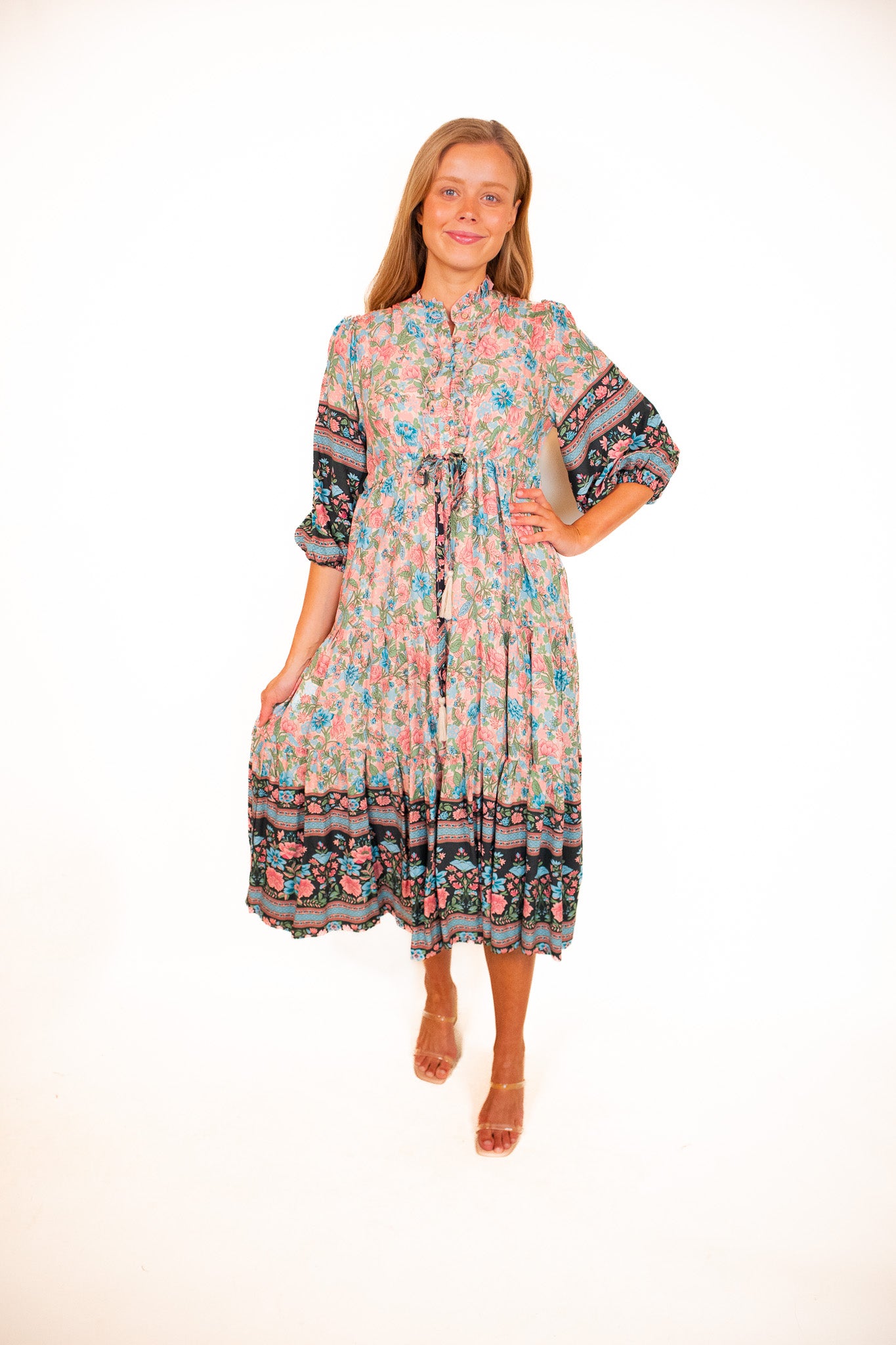 The Hazel Boho Dress in Teal Floral