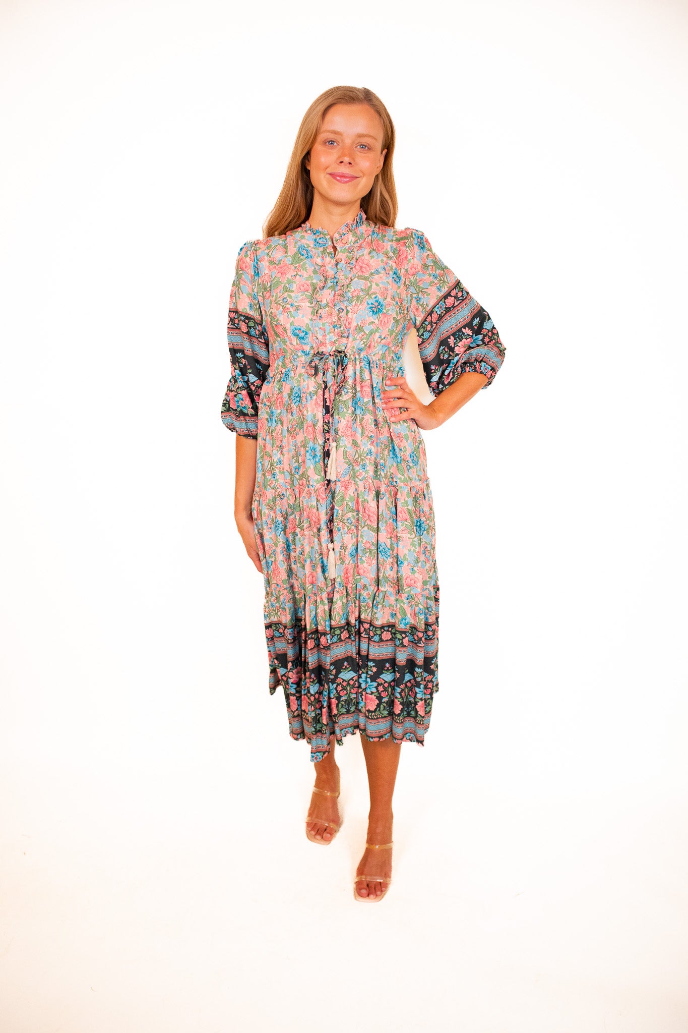 The Hazel Boho Dress in Teal Floral