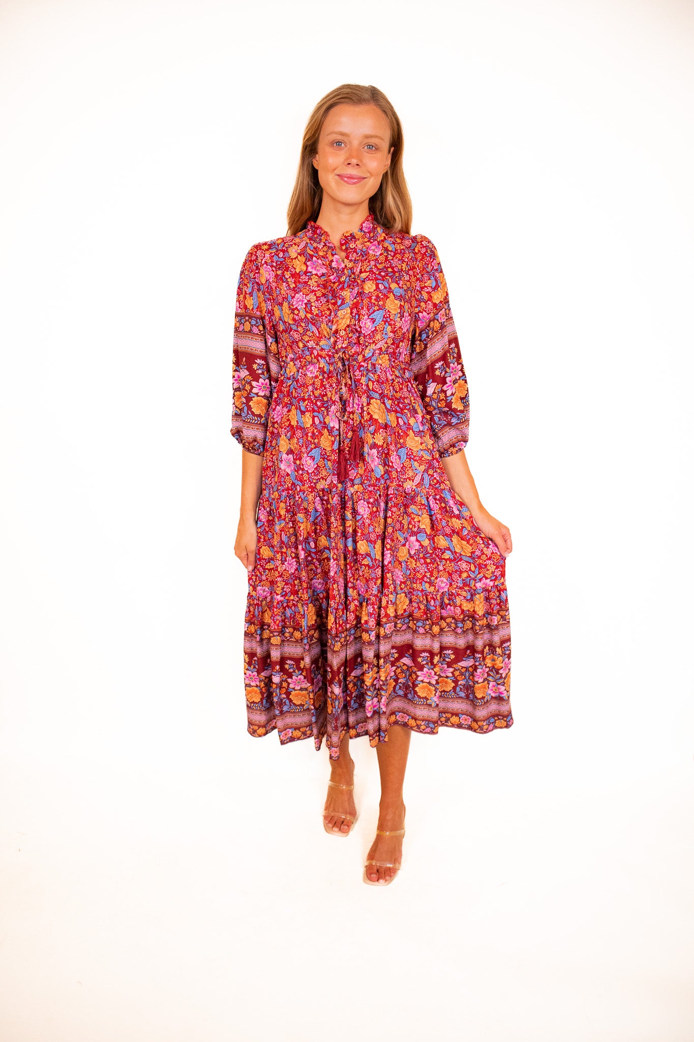 The Hazel Boho Dress in Wine Floral