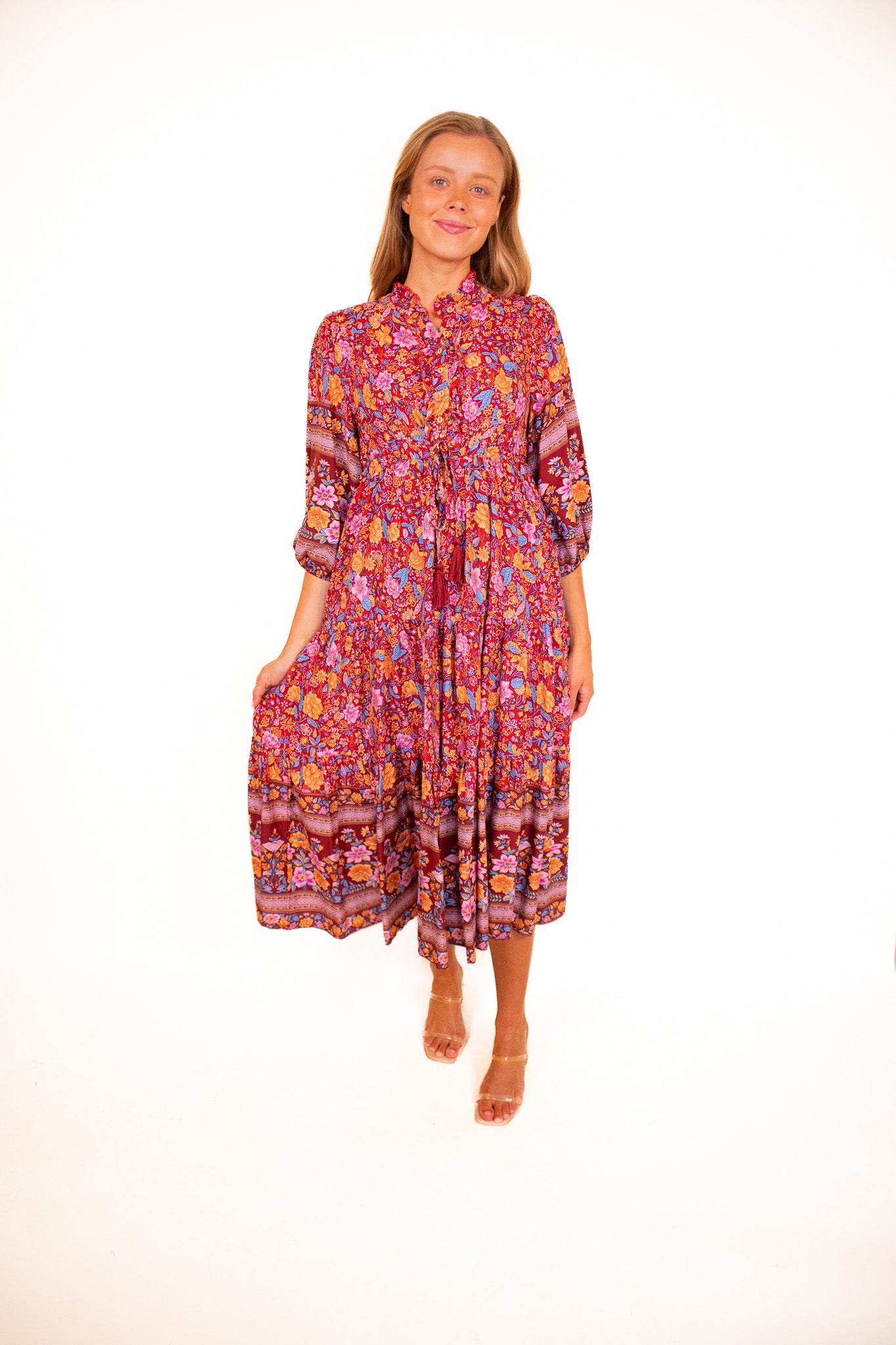 The Hazel Boho Dress in Wine Floral