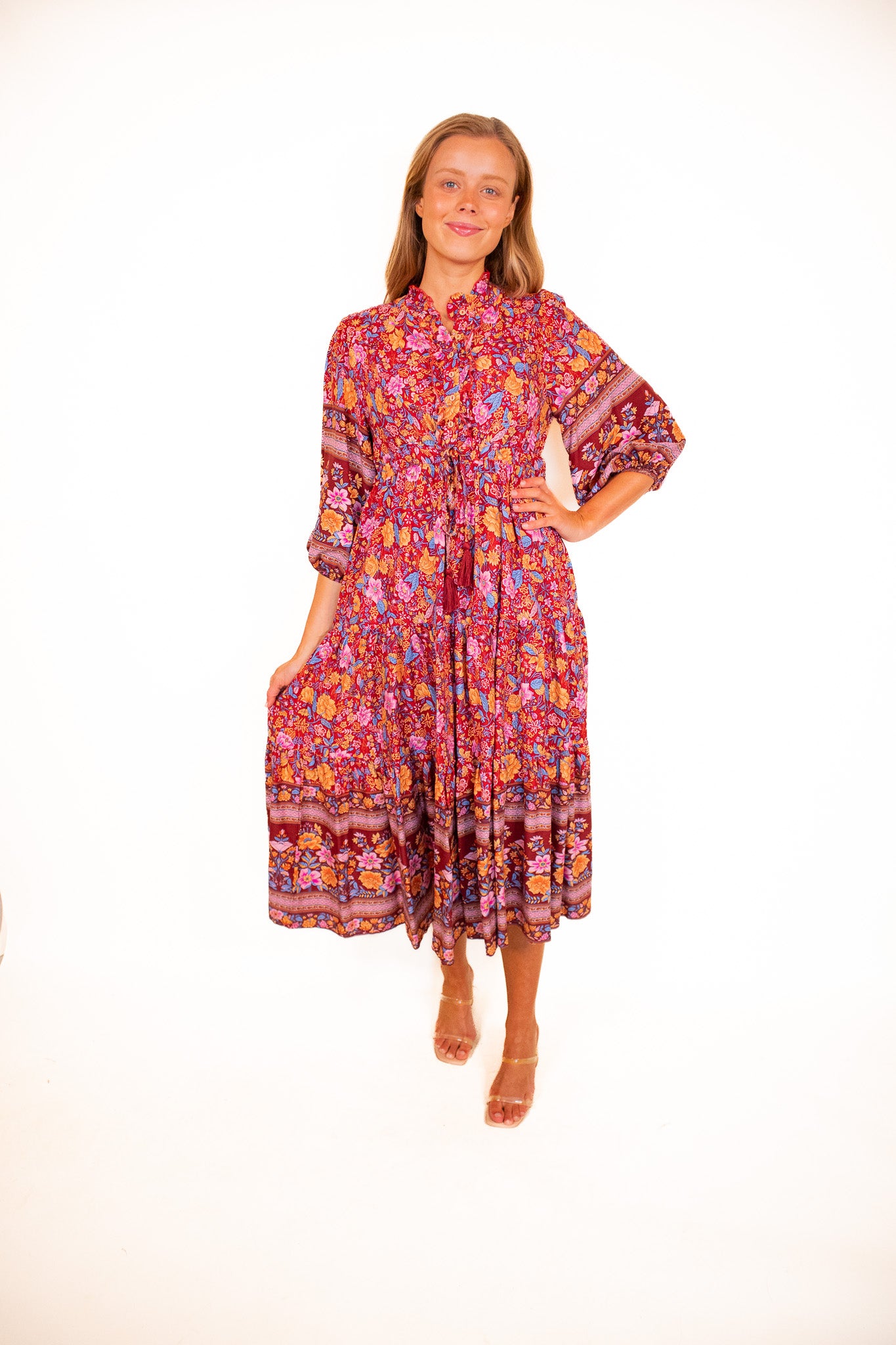 The Hazel Boho Dress in Wine Floral