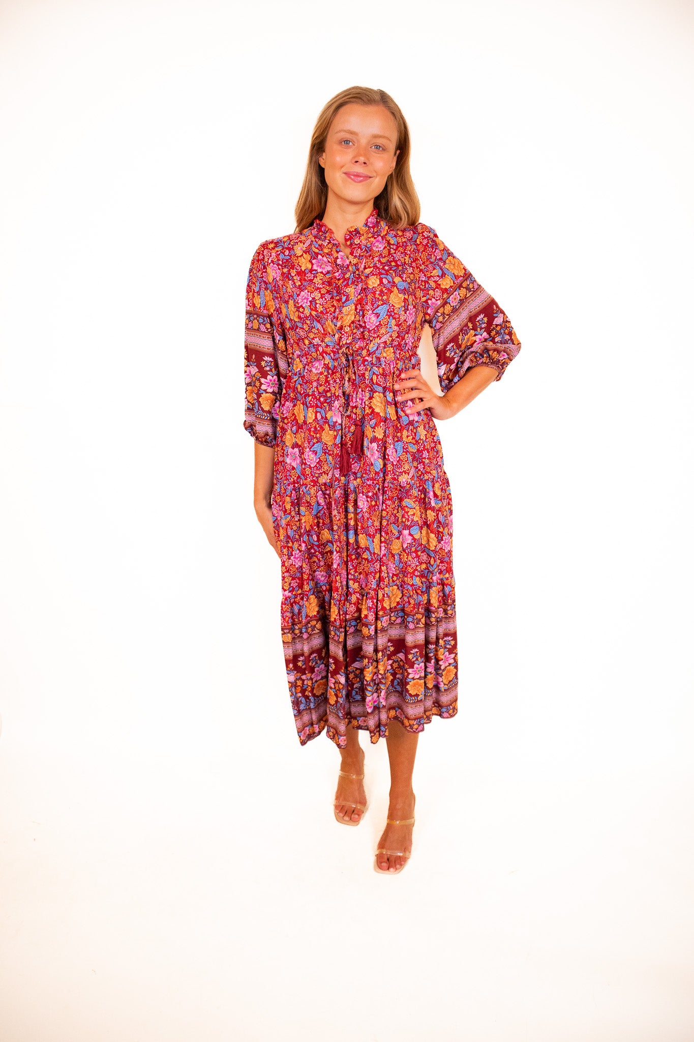 The Hazel Boho Dress in Wine Floral