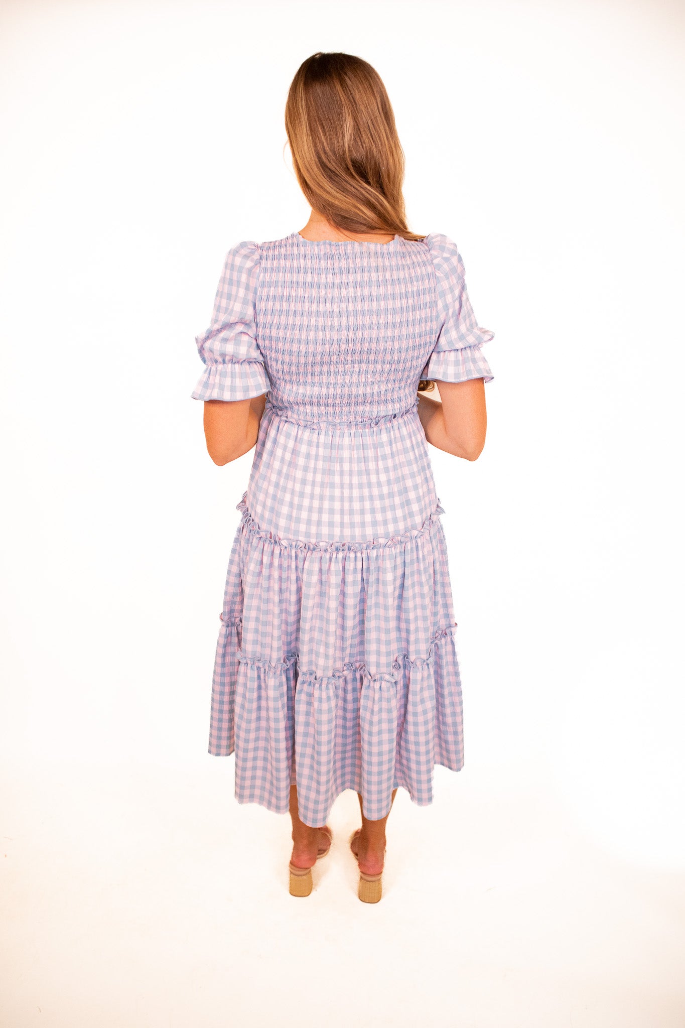 The Lexi Smocked Midi in Cotton Candy Gingham