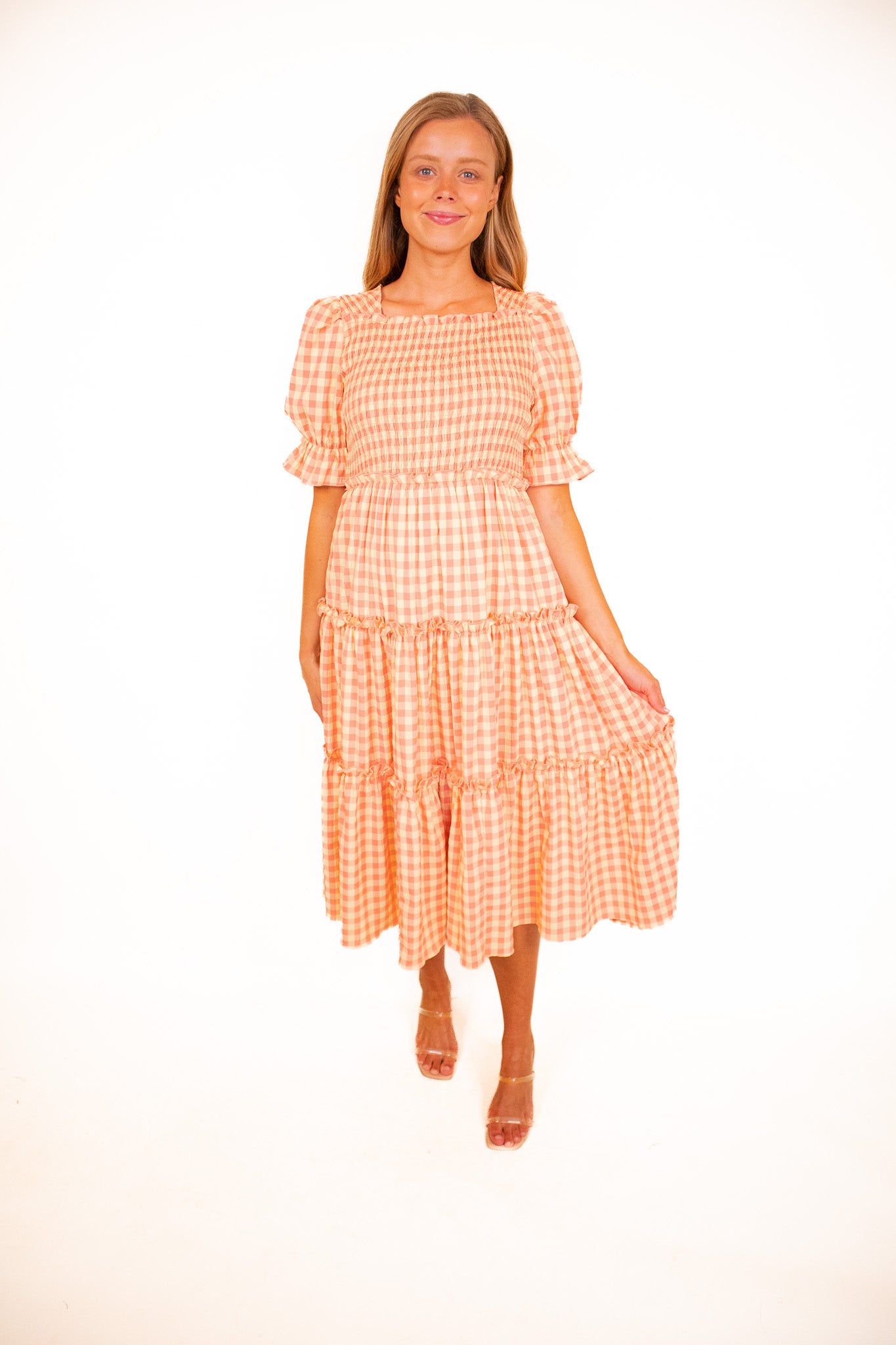 The Lexi Smocked Midi in Dreamsicle Gingham