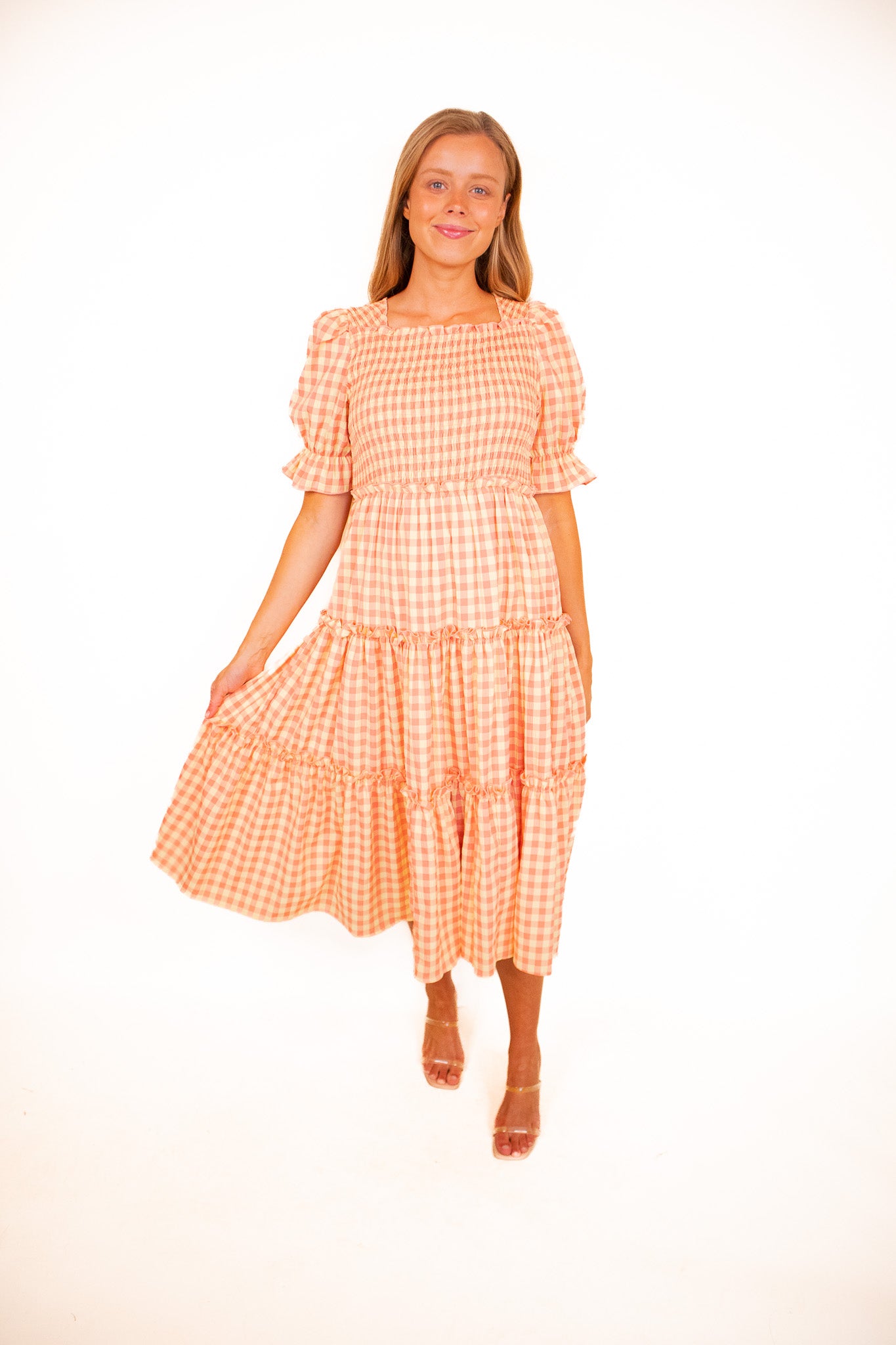 The Lexi Smocked Midi in Dreamsicle Gingham