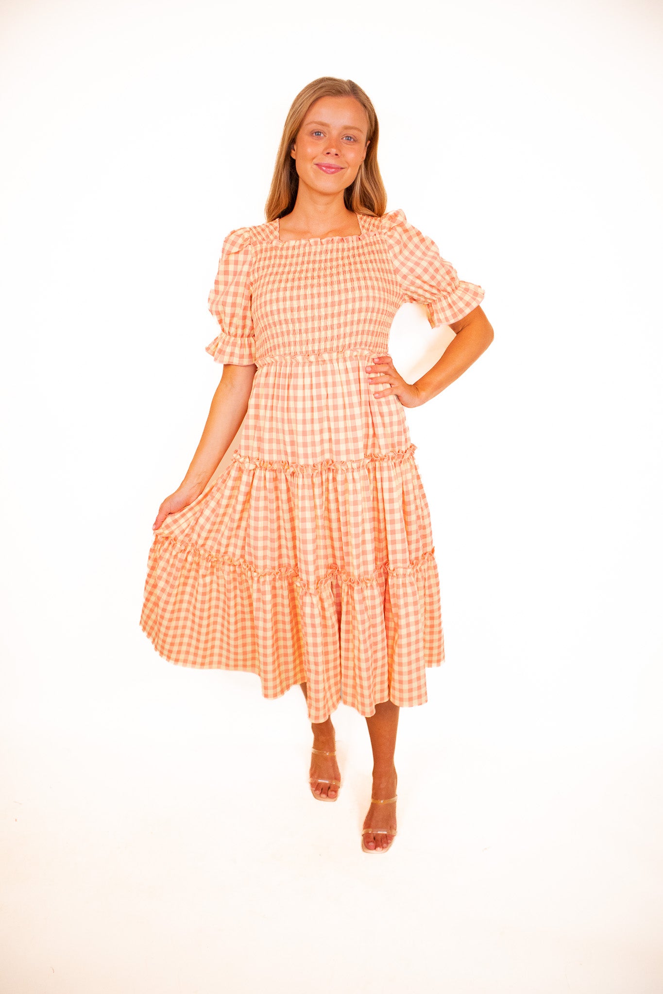 The Lexi Smocked Midi in Dreamsicle Gingham