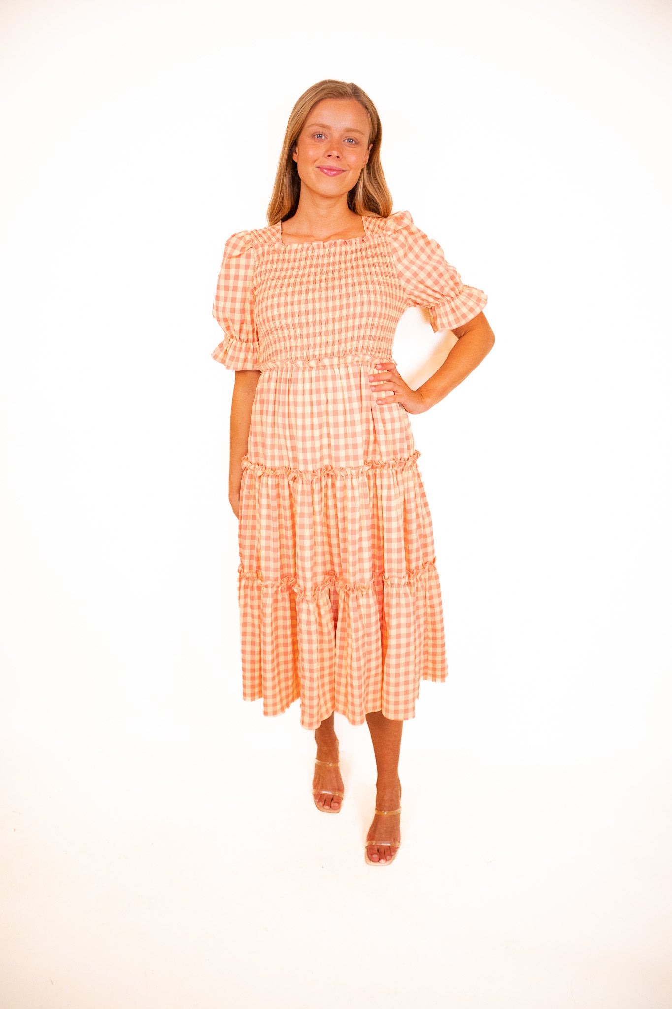 The Lexi Smocked Midi in Dreamsicle Gingham