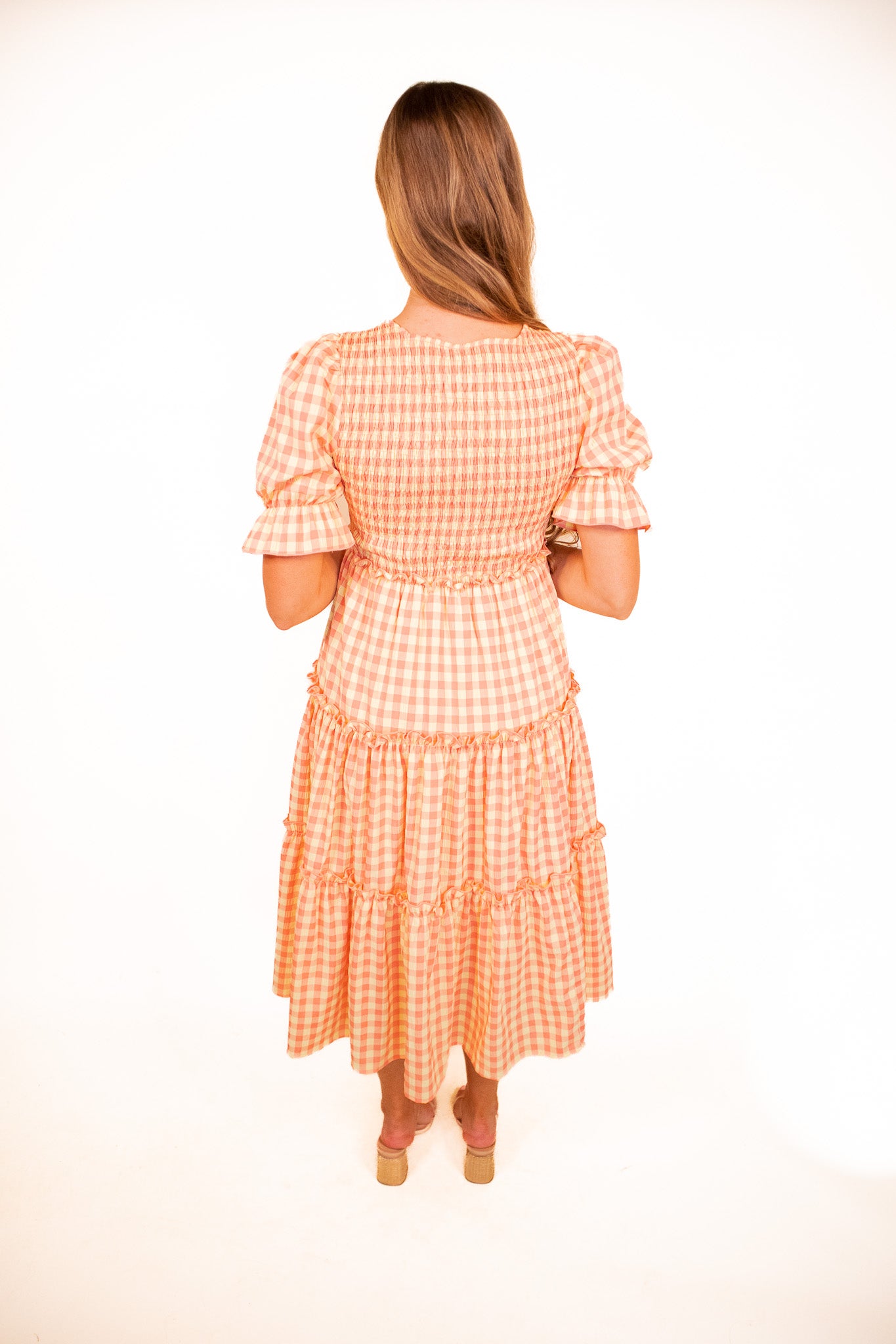 The Lexi Smocked Midi in Dreamsicle Gingham