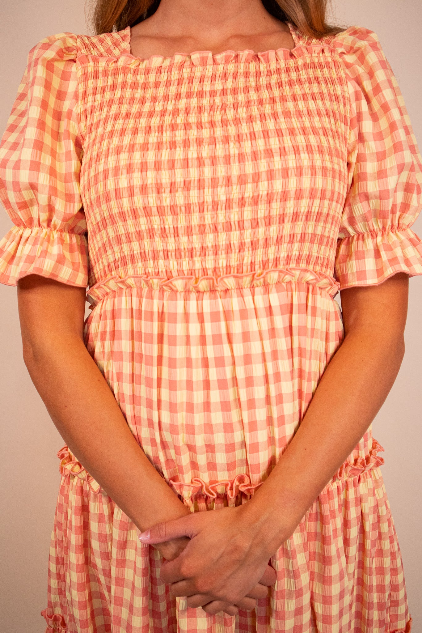 The Lexi Smocked Midi in Dreamsicle Gingham