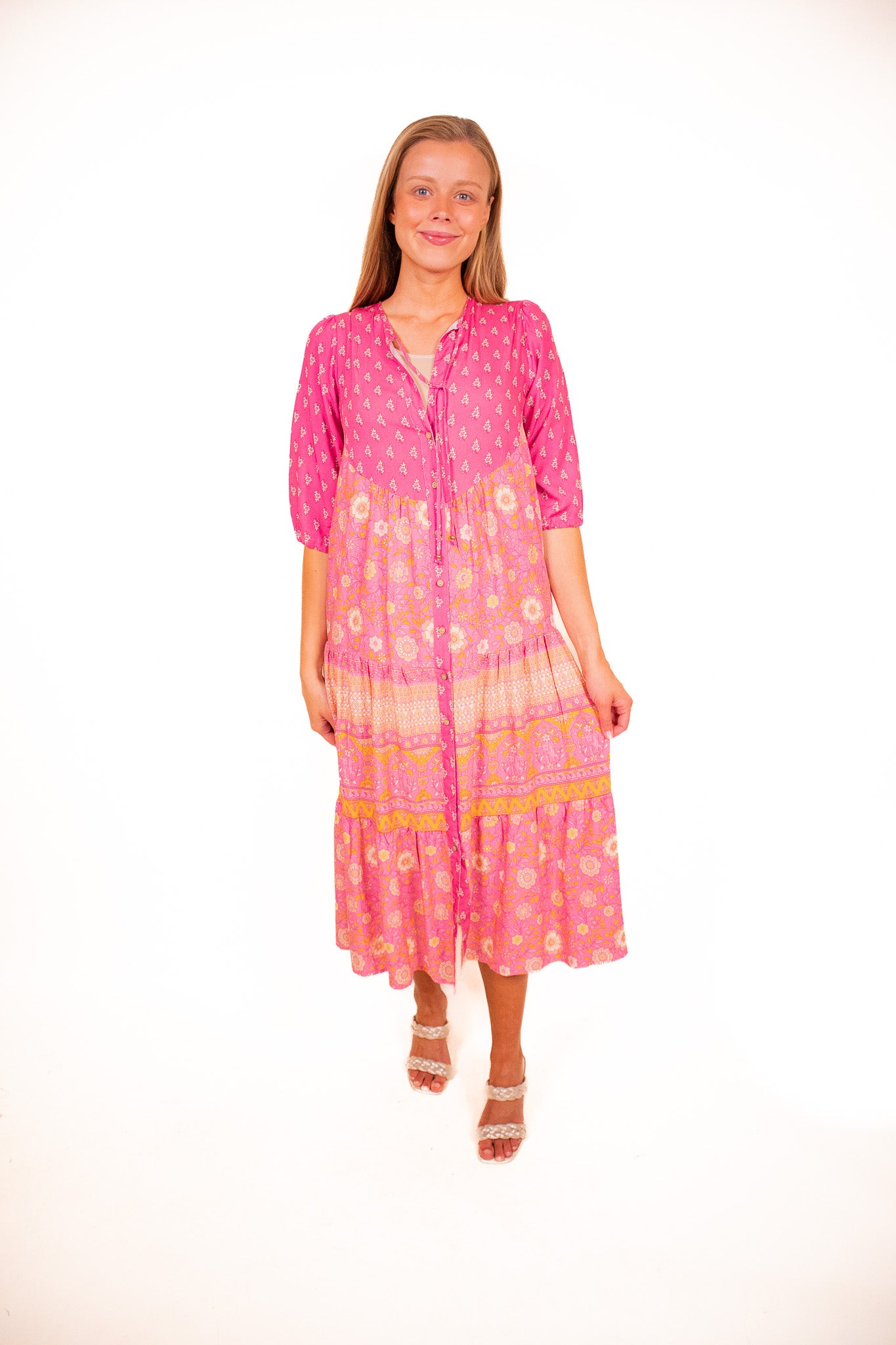 The Jade Boho Dress in Fuchsia