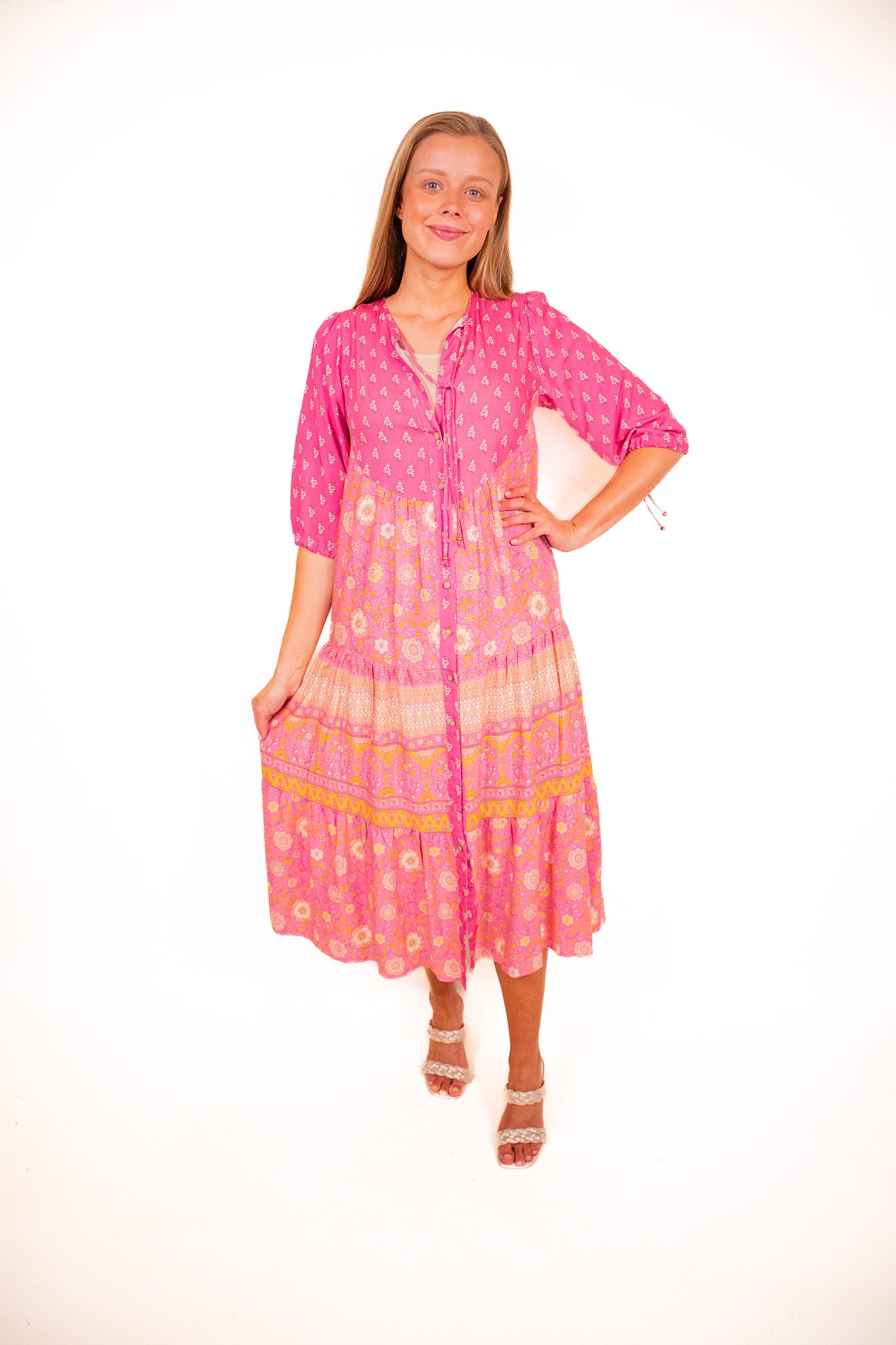 The Jade Boho Dress in Fuchsia