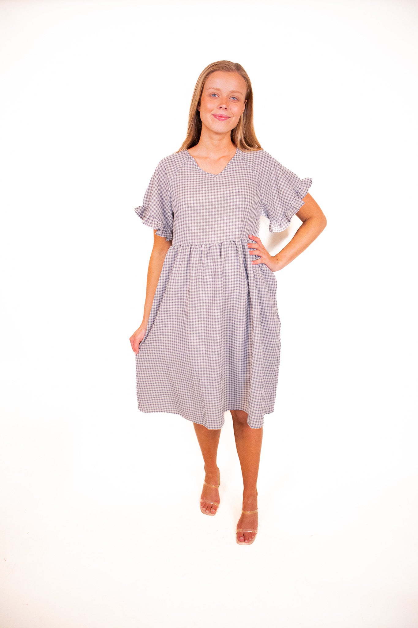 The Piper Gingham Picnic Dress in Grey