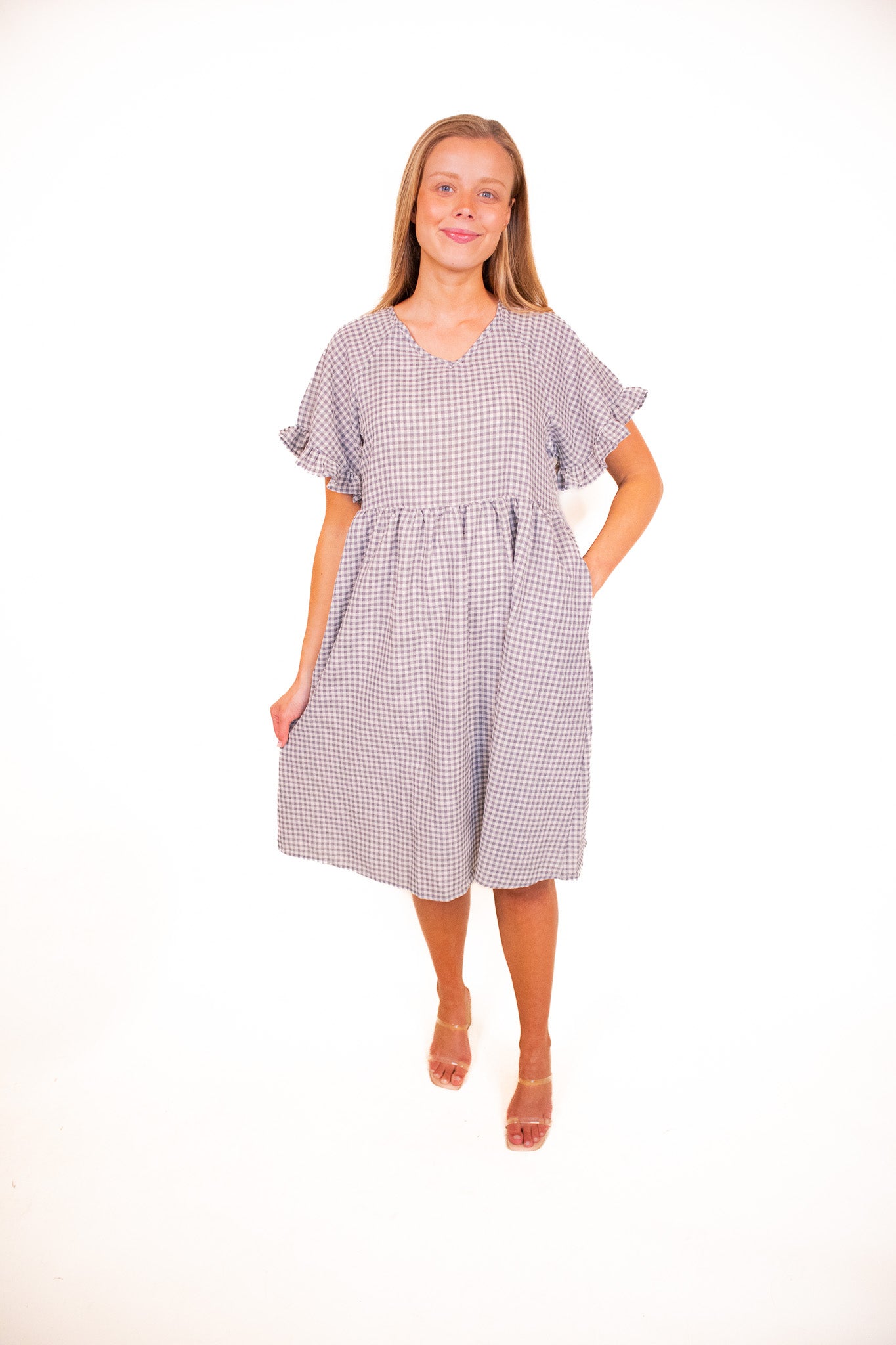 The Piper Gingham Picnic Dress in Grey