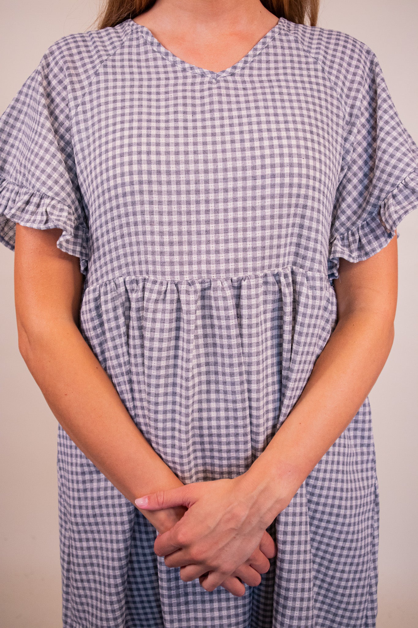 The Piper Gingham Picnic Dress in Grey