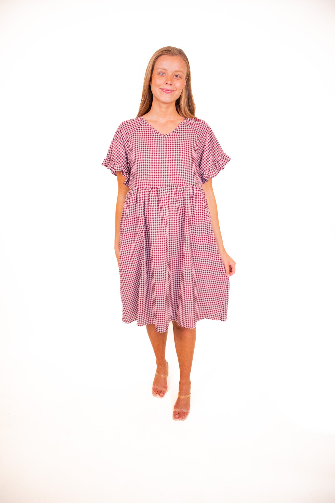 The Piper Gingham Picnic Dress in Burgundy