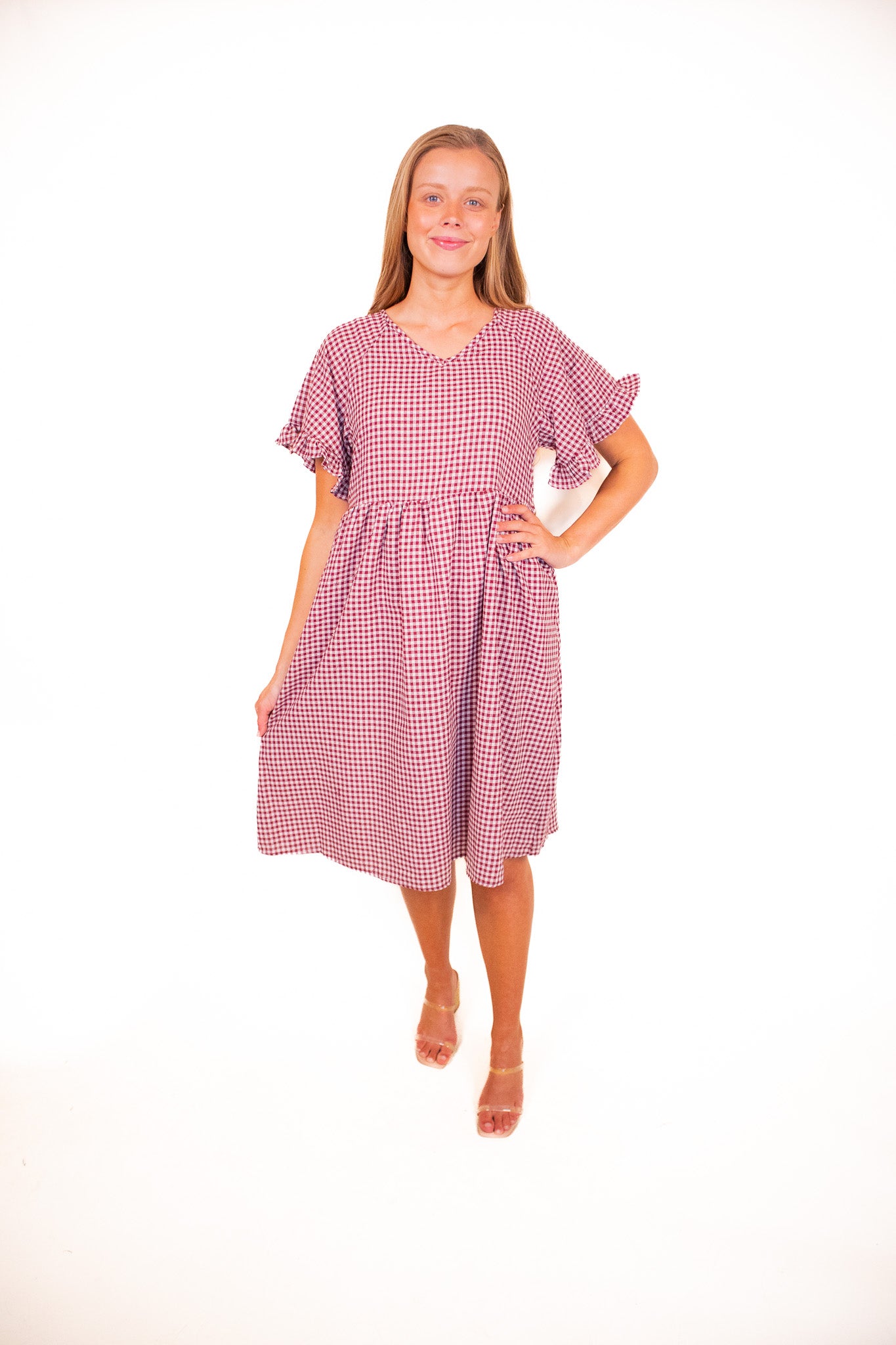 The Piper Gingham Picnic Dress in Burgundy