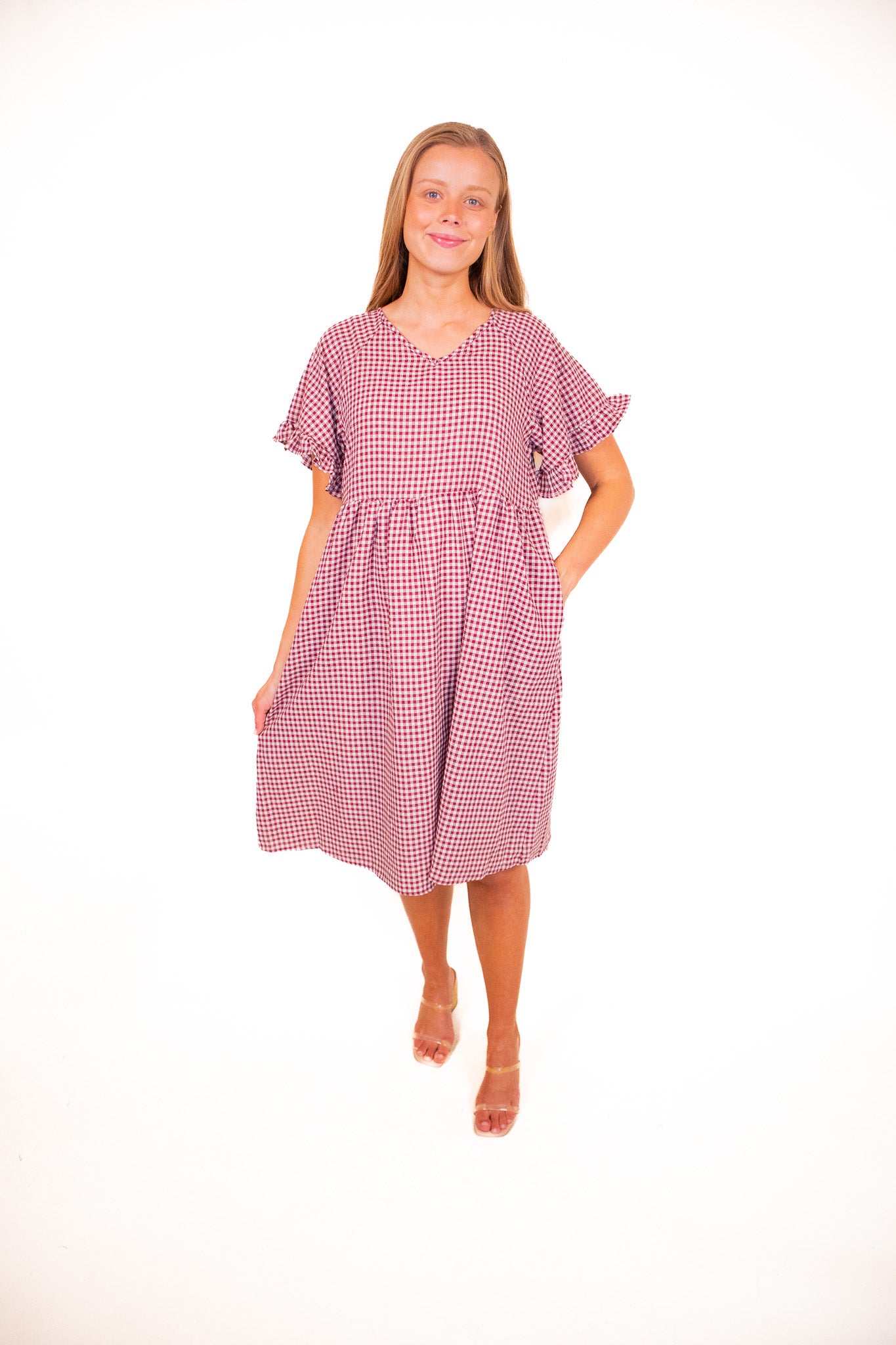 The Piper Gingham Picnic Dress in Burgundy