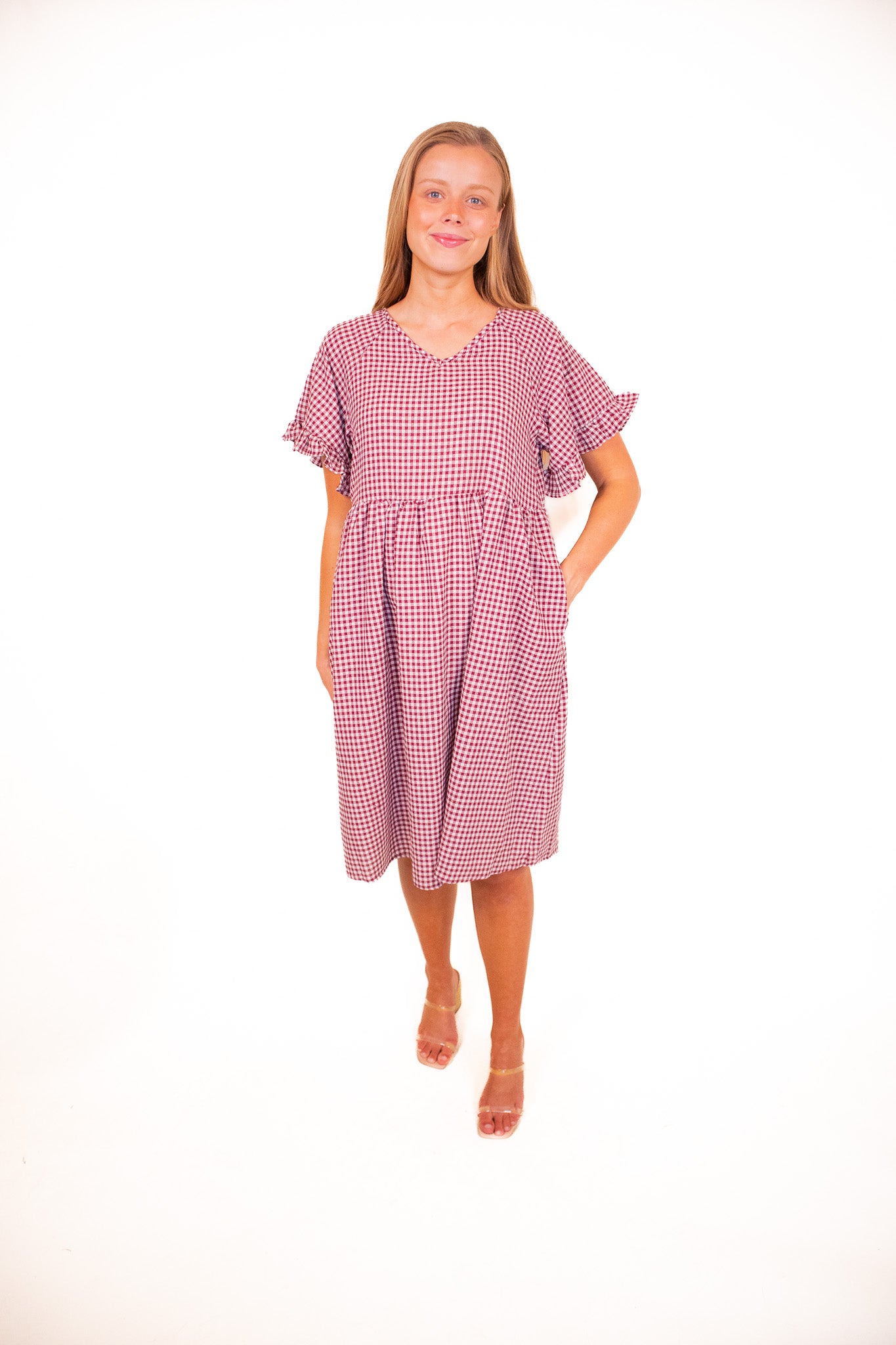 The Piper Gingham Picnic Dress in Burgundy