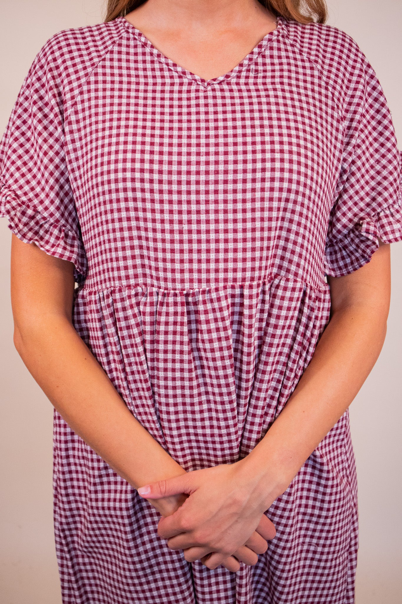 The Piper Gingham Picnic Dress in Burgundy