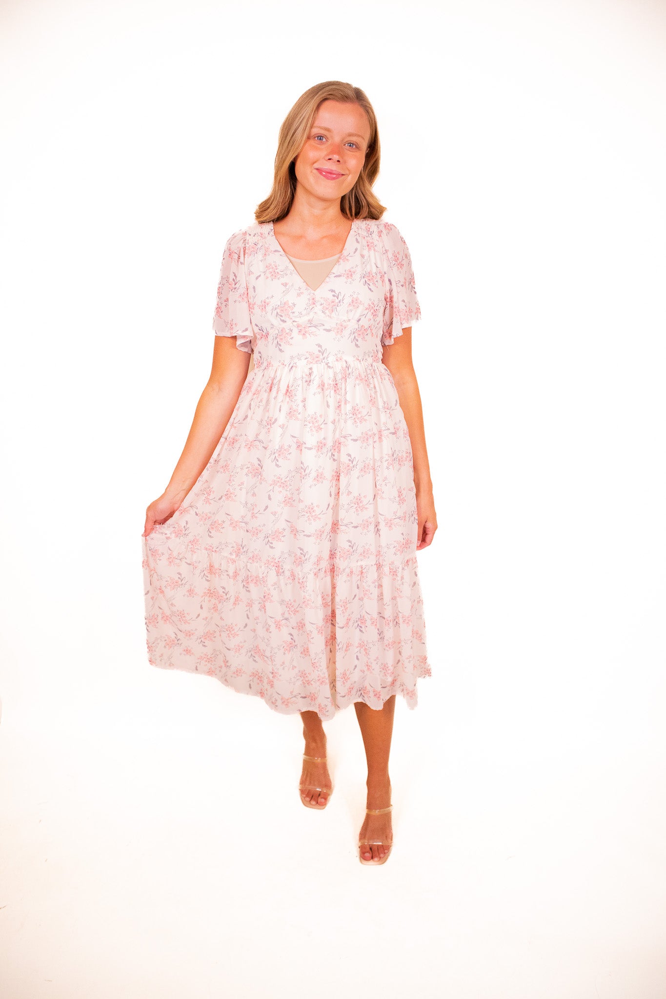 The Bella Floral Midi in Blush