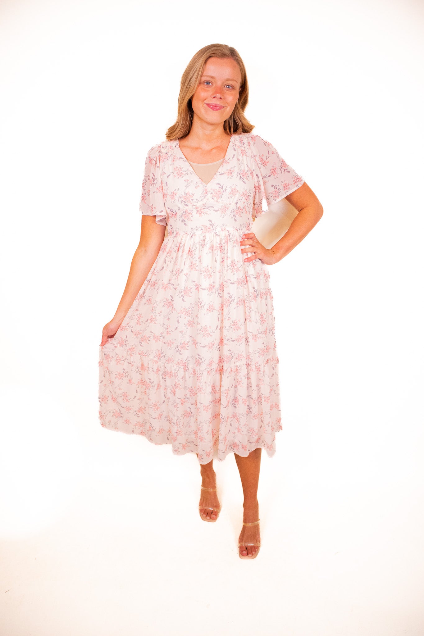 The Bella Floral Midi in Blush