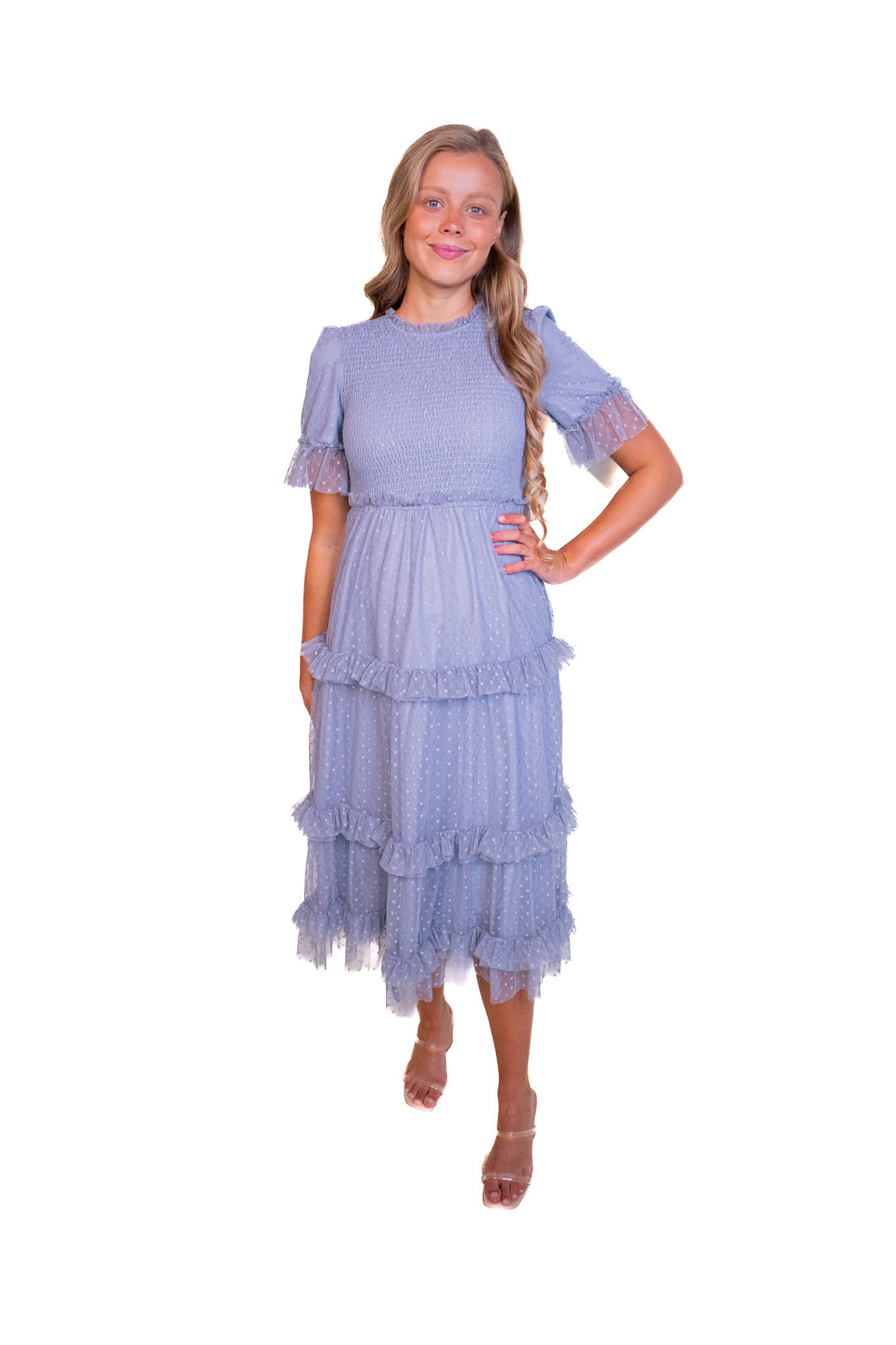 The Mara Smocked Tulle Dress in Blue