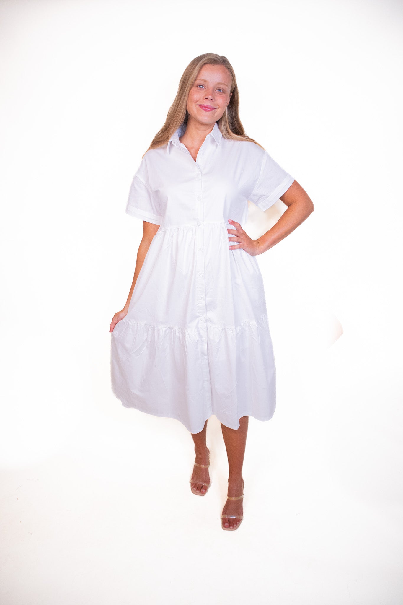 The Kenley Collar Dress in White