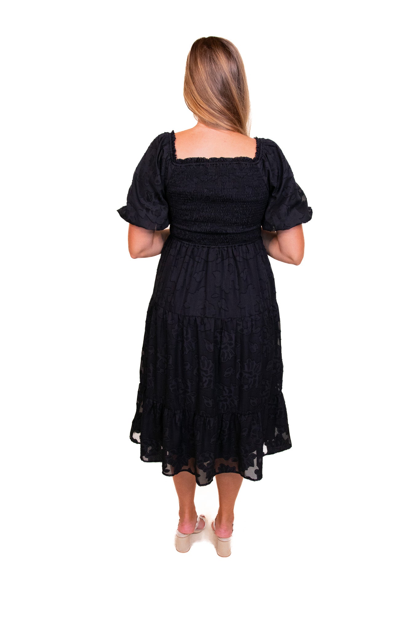 The Madelyn Smocked Floral Dress in Black