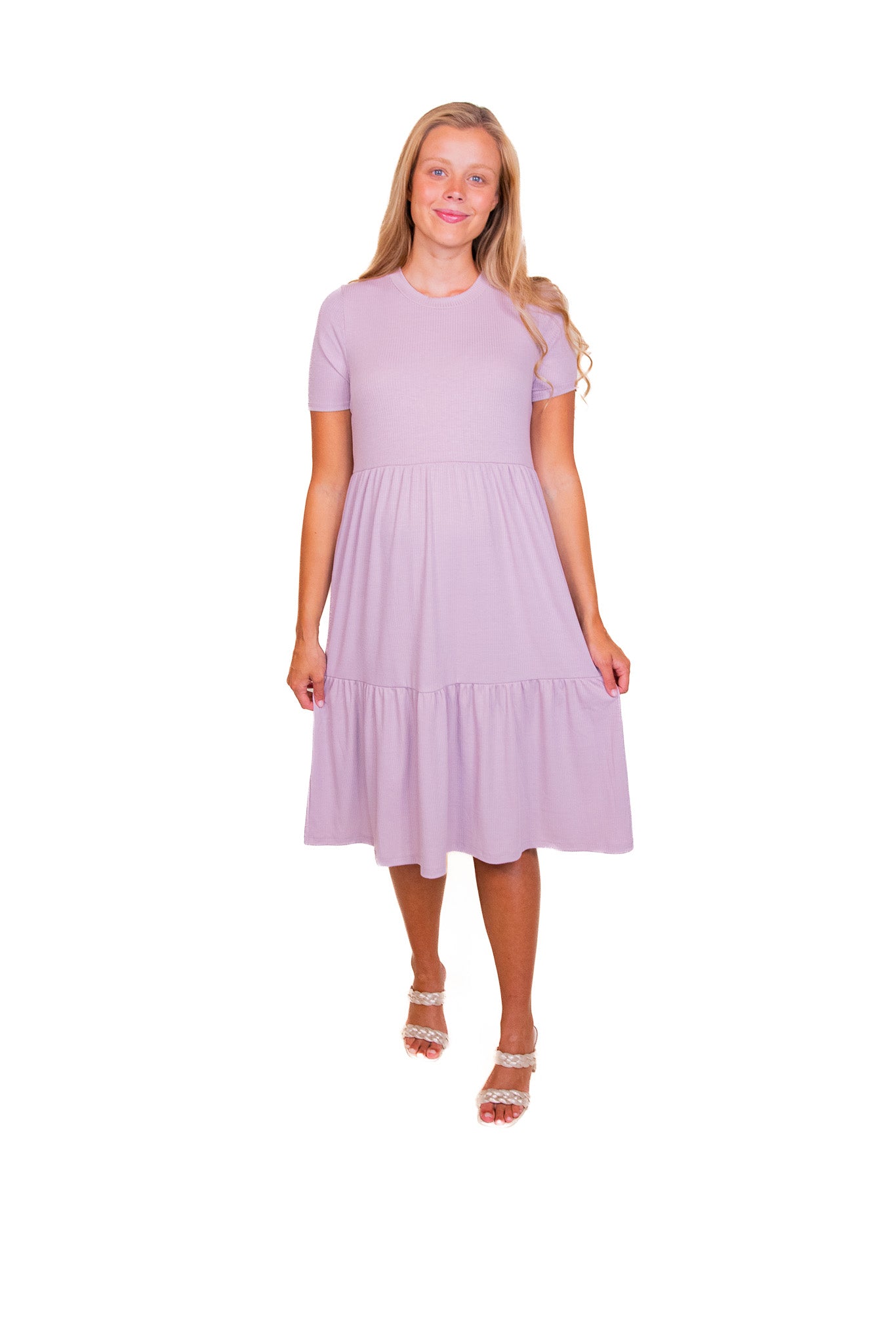 The Clementine Ribbed T-Shirt Dress in Lavender