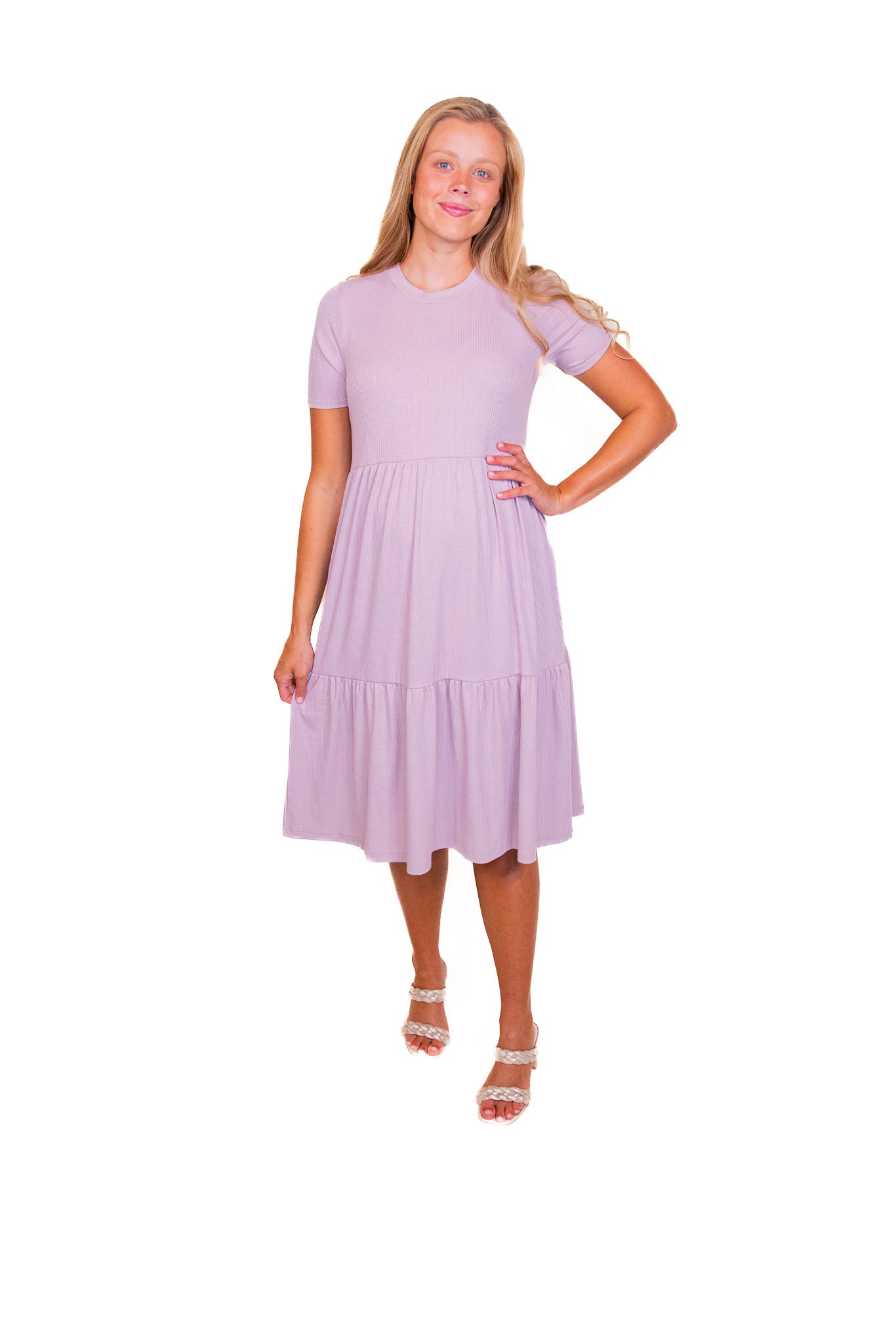 The Clementine Ribbed T-Shirt Dress in Lavender